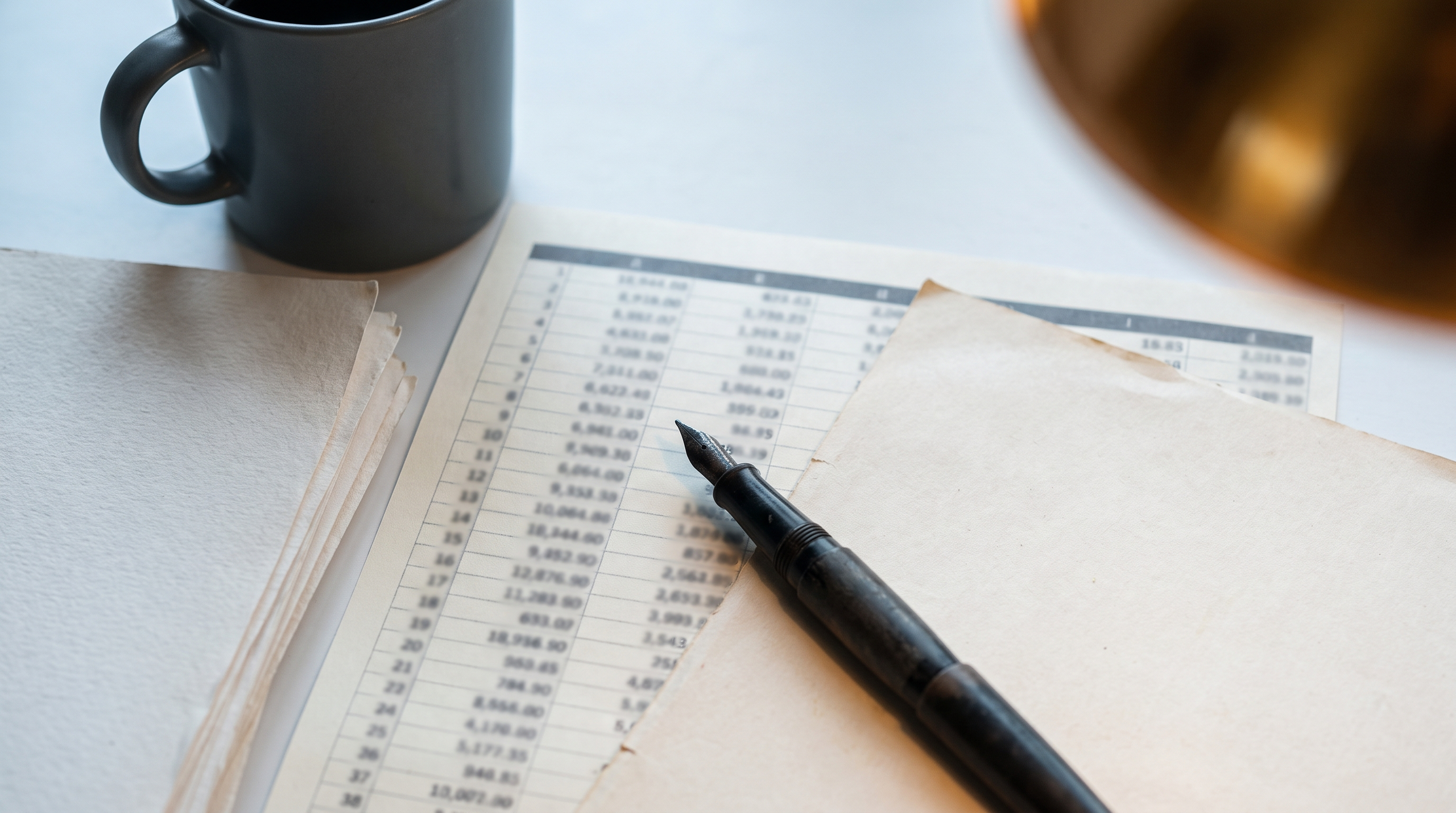 A printed spreadsheet on a desk