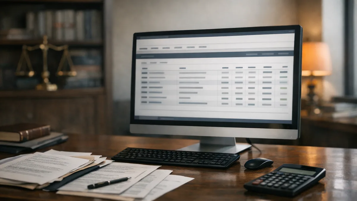 A law office with a legal e-billing portal on a computer