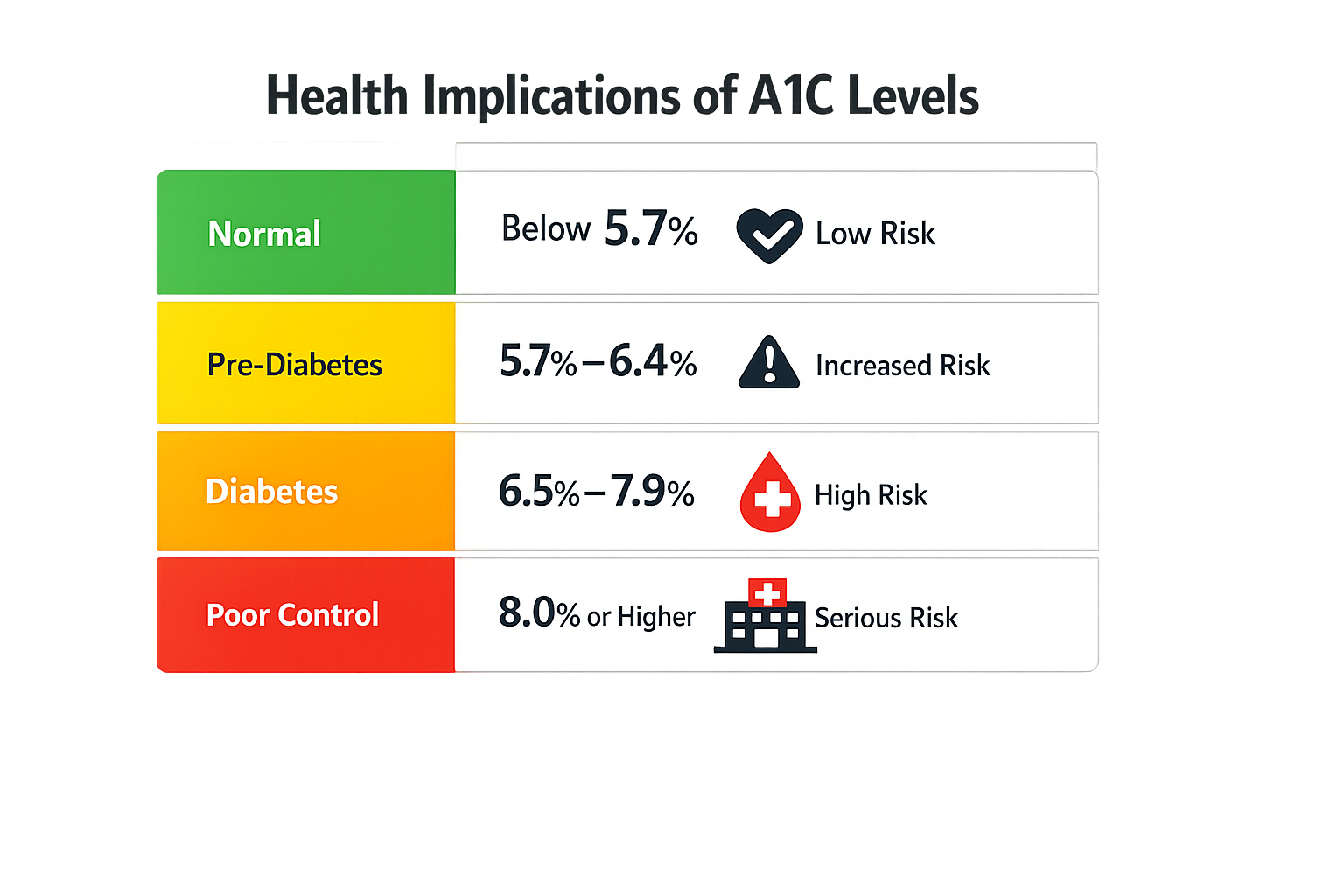 Infographic of health implications of A1C levels.