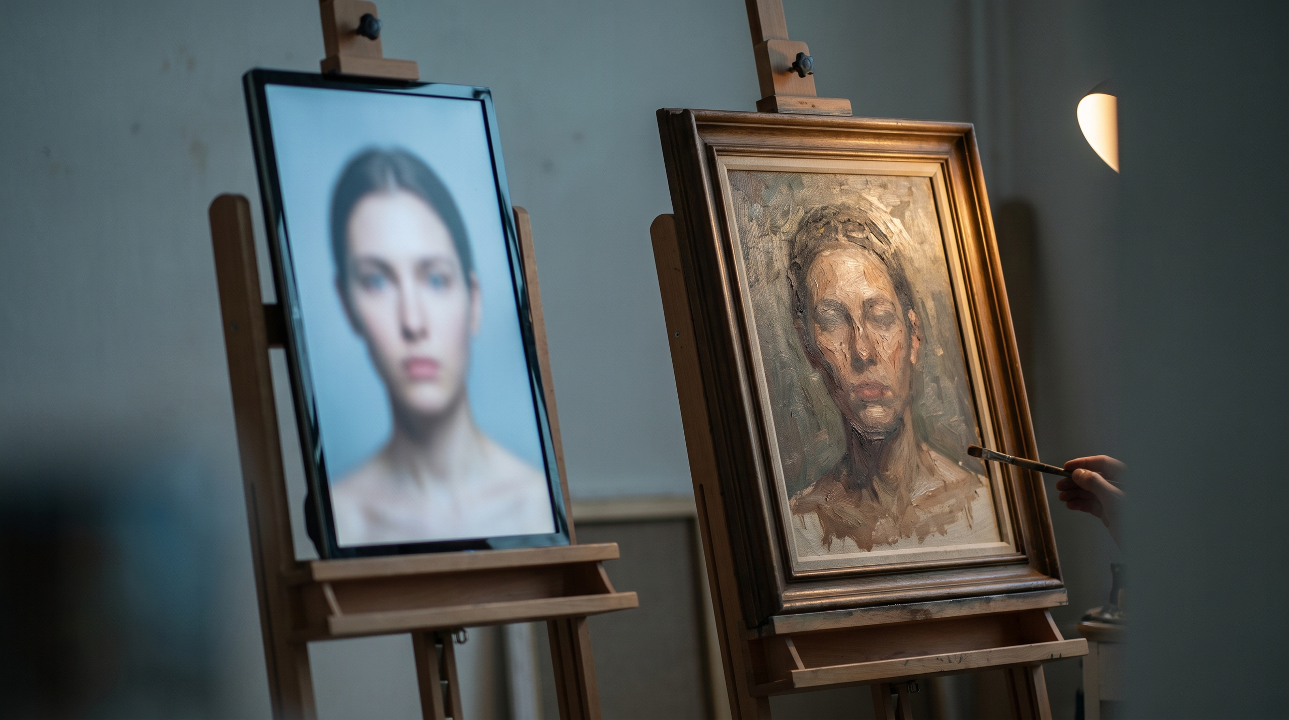 Comparison of AI-generated and hand-painted portraits