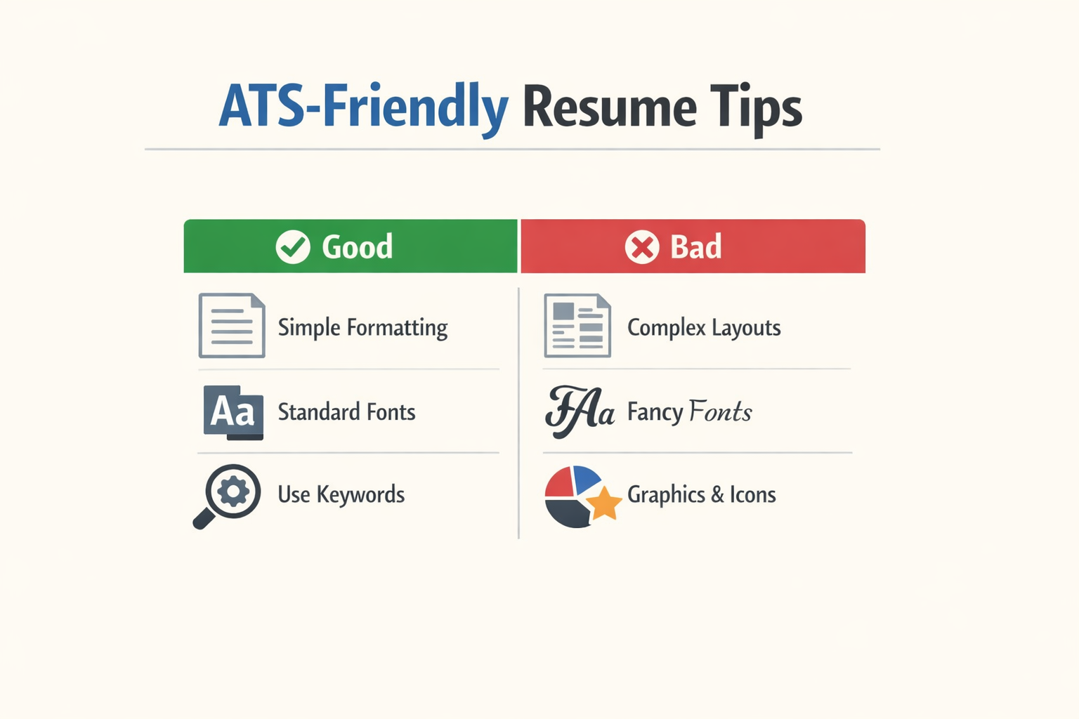 Infographic on crafting an ATS-friendly résumé with step-by-step formatting guidance