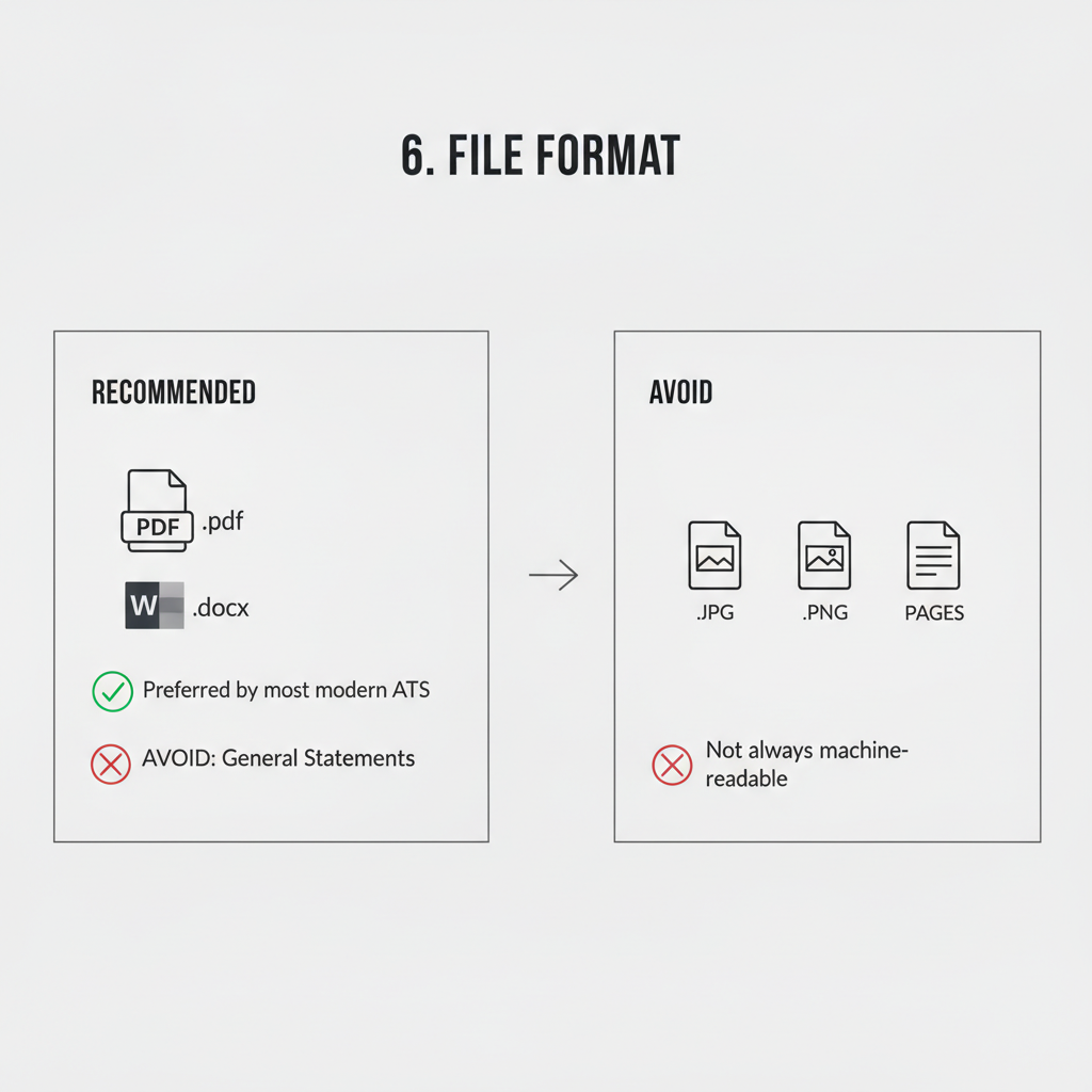 Visual guide for ATS-friendly resume formatting.