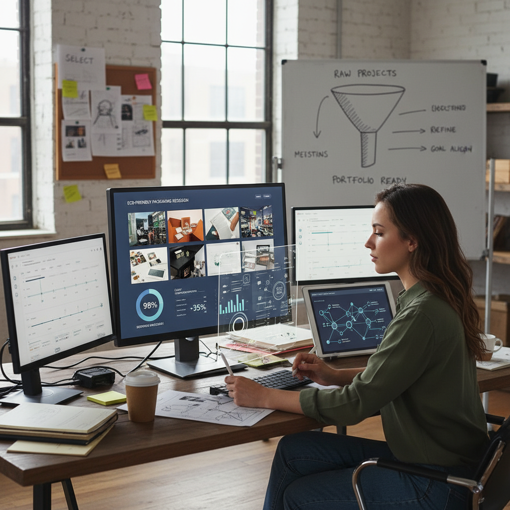 Visual representation of curating projects for a portfolio