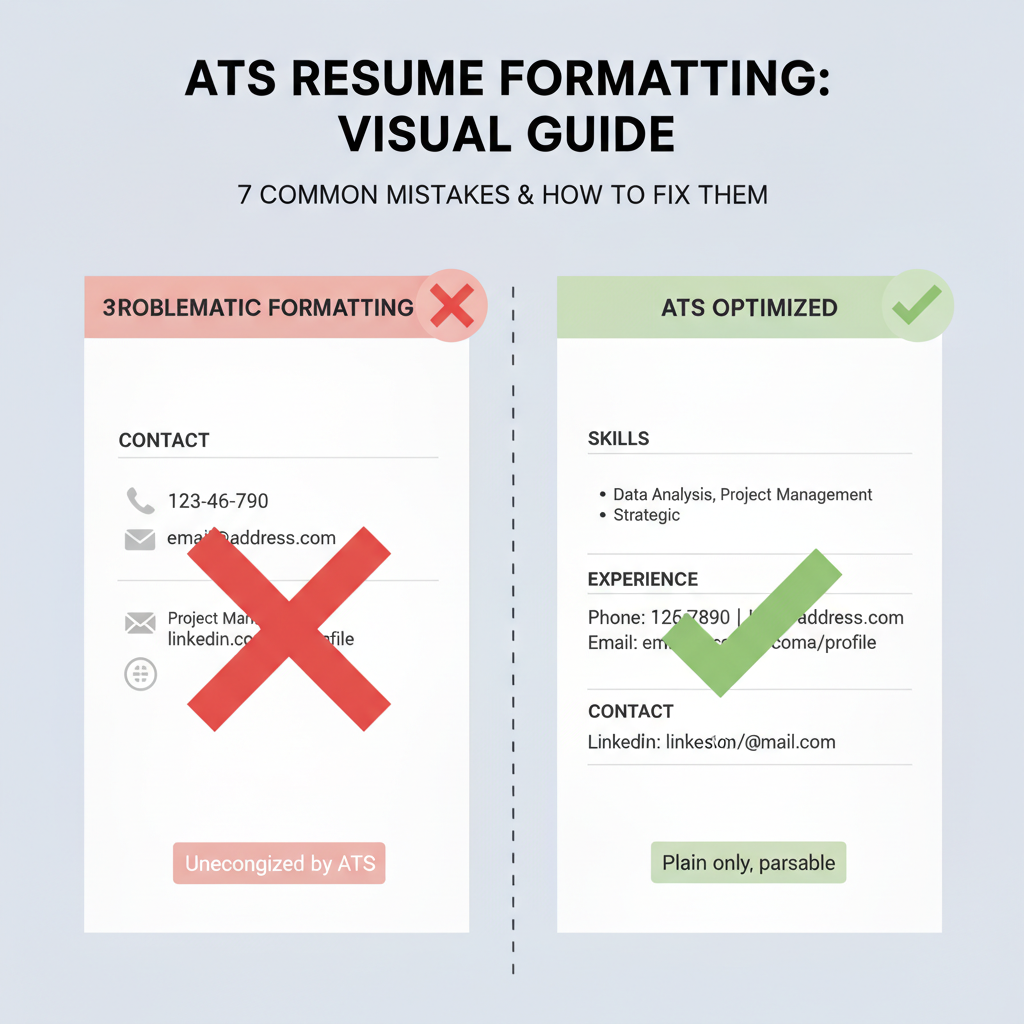 Before-and-after visual guide showing common ATS formatting mistakes and their corrections