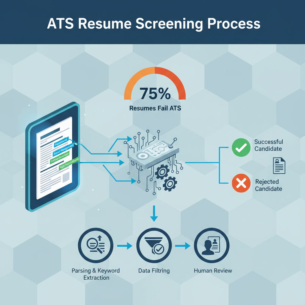 ATS parsing system illustration showing how applicant tracking systems scan and process resume documents