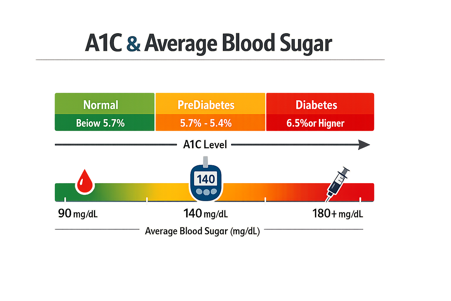 Infographic showing the relationship between A1C and average blood sugar levels.