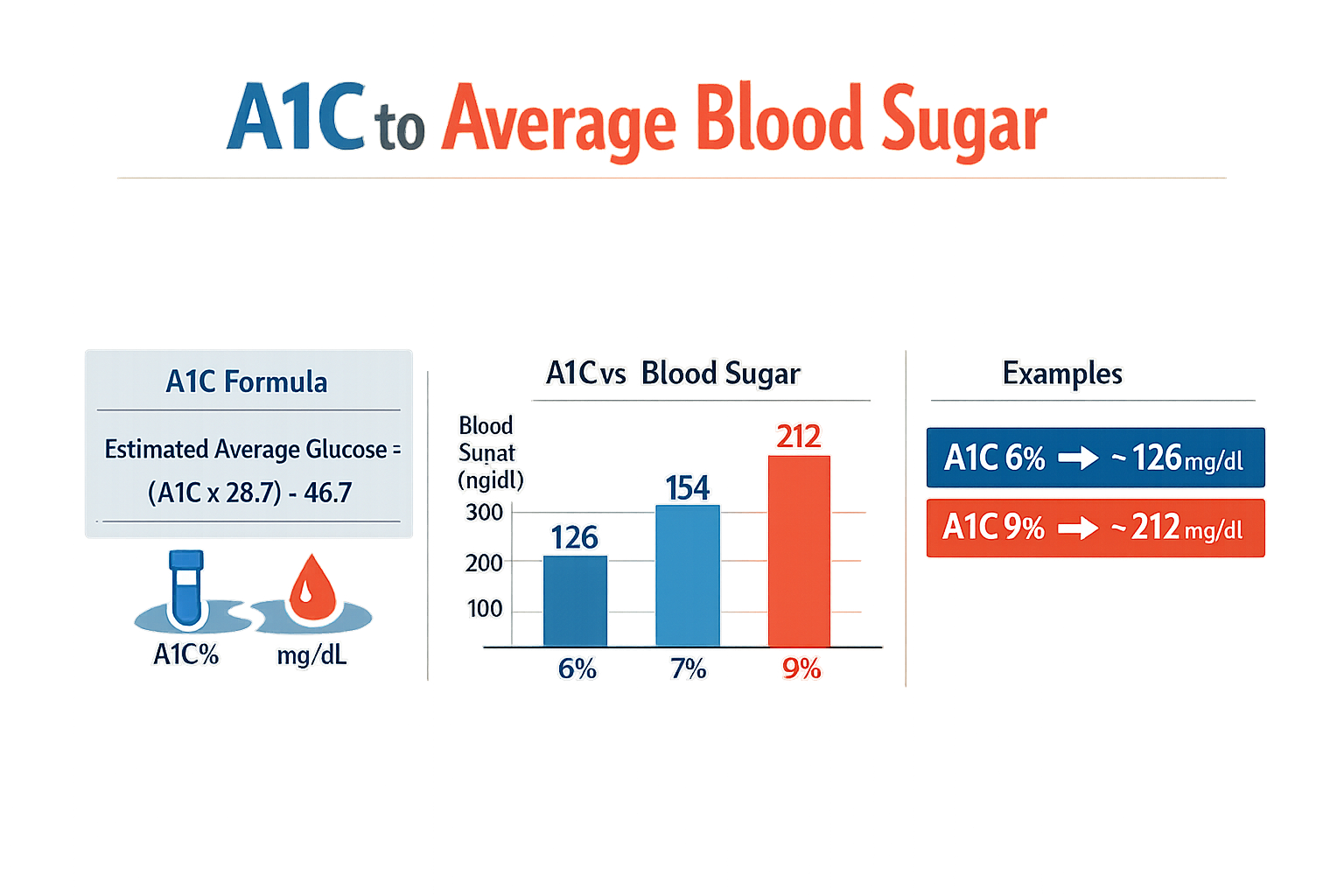 Infographic showing conversion between A1C and average blood sugar.