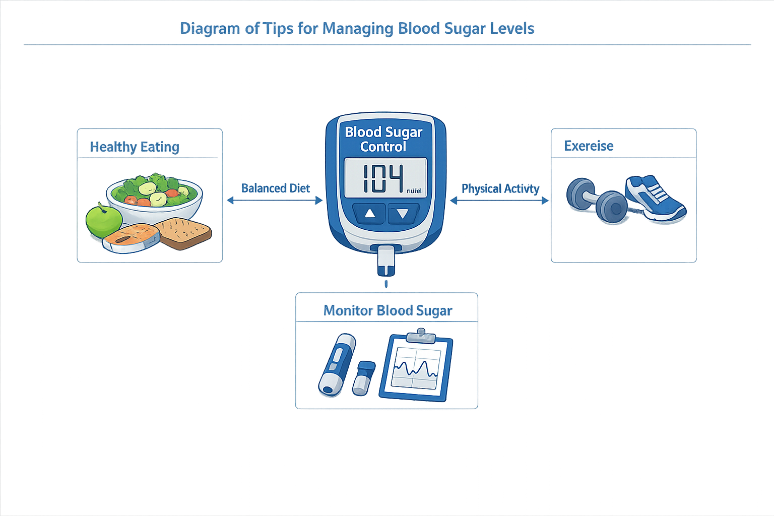 Diagram of tips for managing blood sugar levels.
