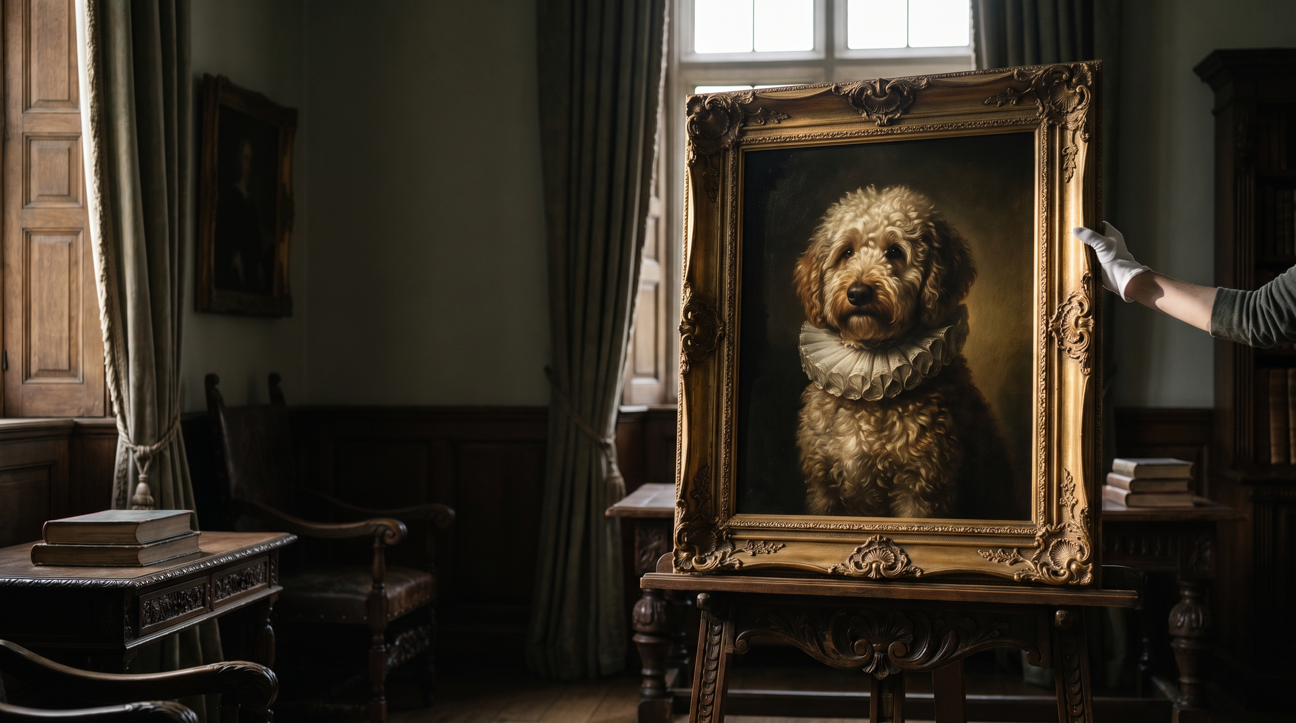 Dramatic baroque-style pet portrait