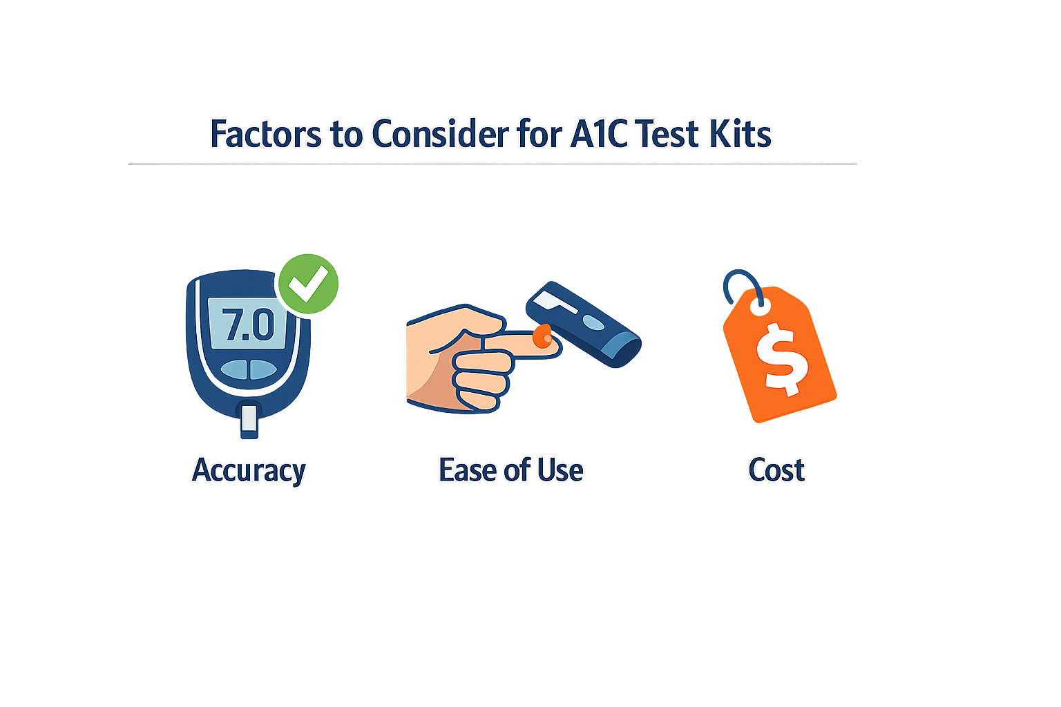 Infographic on factors to consider for A1C test kits.