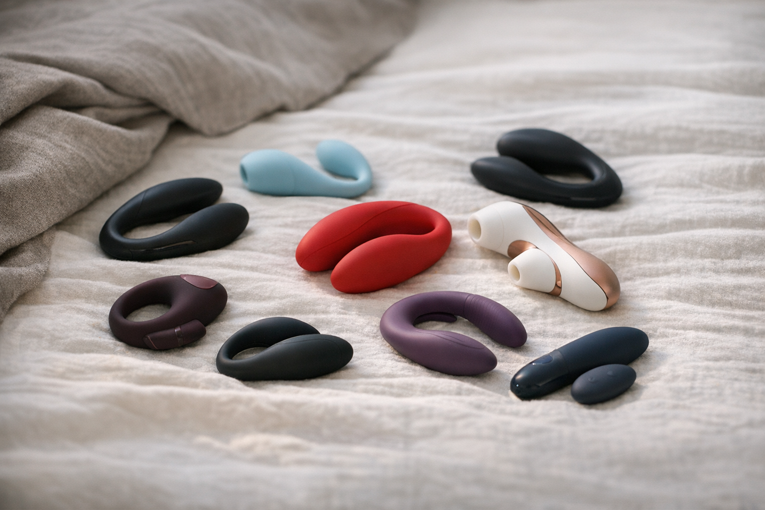 An array of couples vibrators displayed stylishly