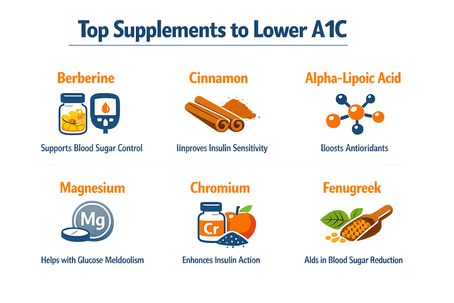 Top supplements for lowering A1C levels including best supplements to lower A1C with evidence-based research