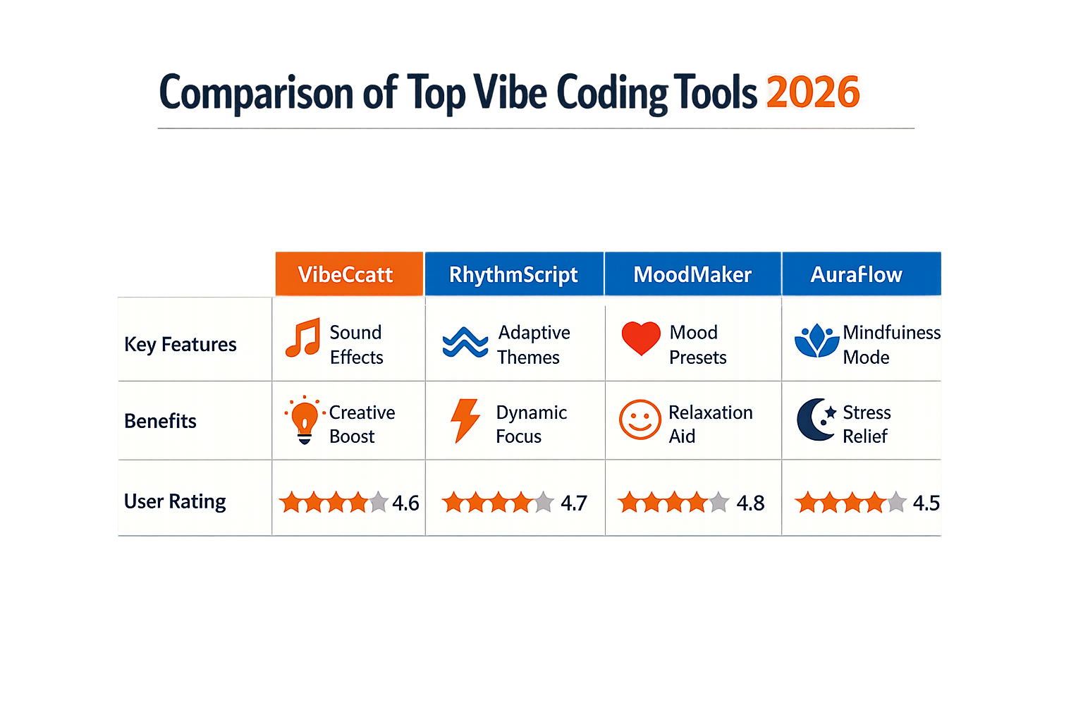 Comparison of top vibe coding tools in 2026 showing different platforms and their capabilities