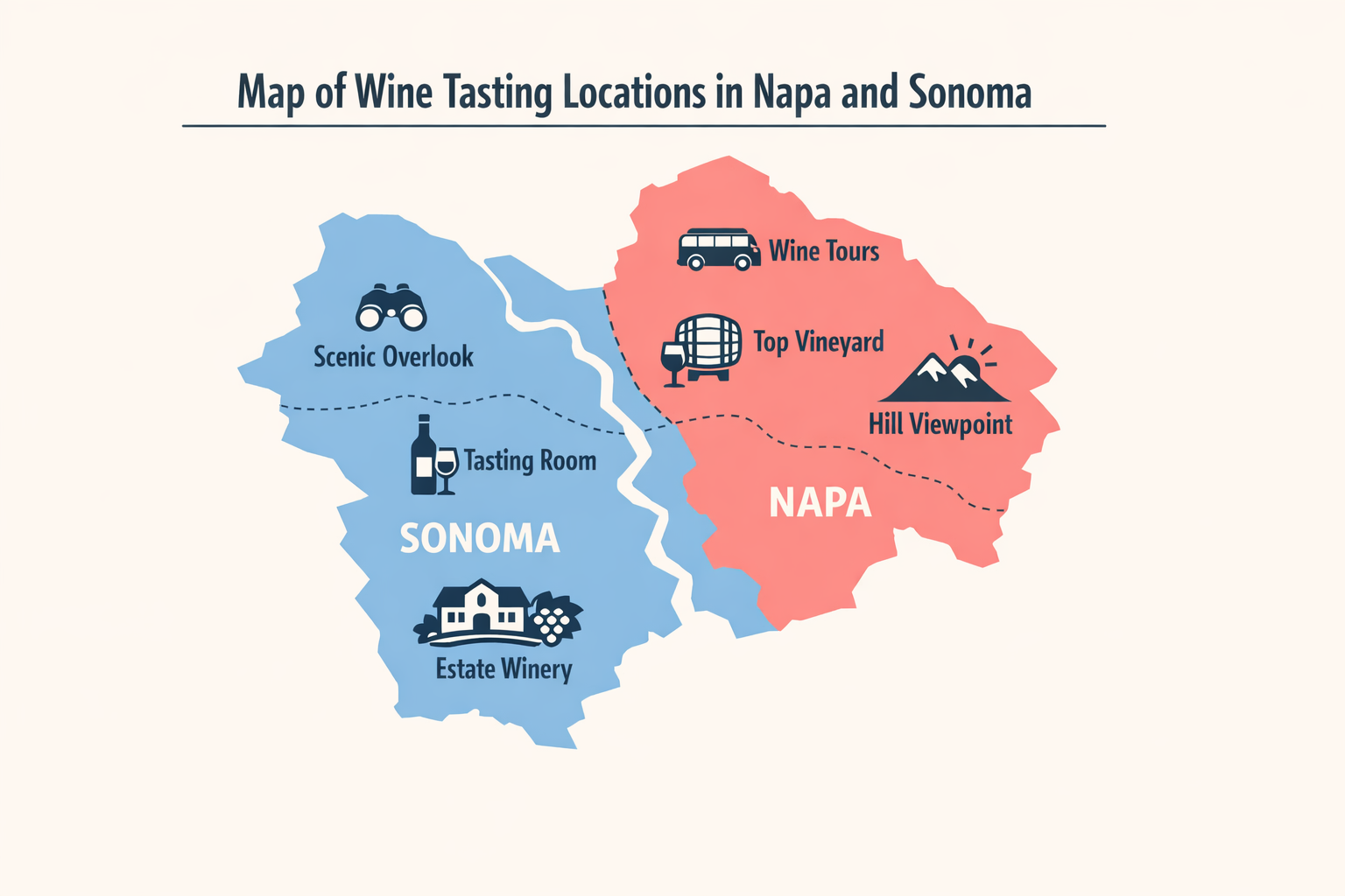Map of wine tasting locations in Napa and Sonoma