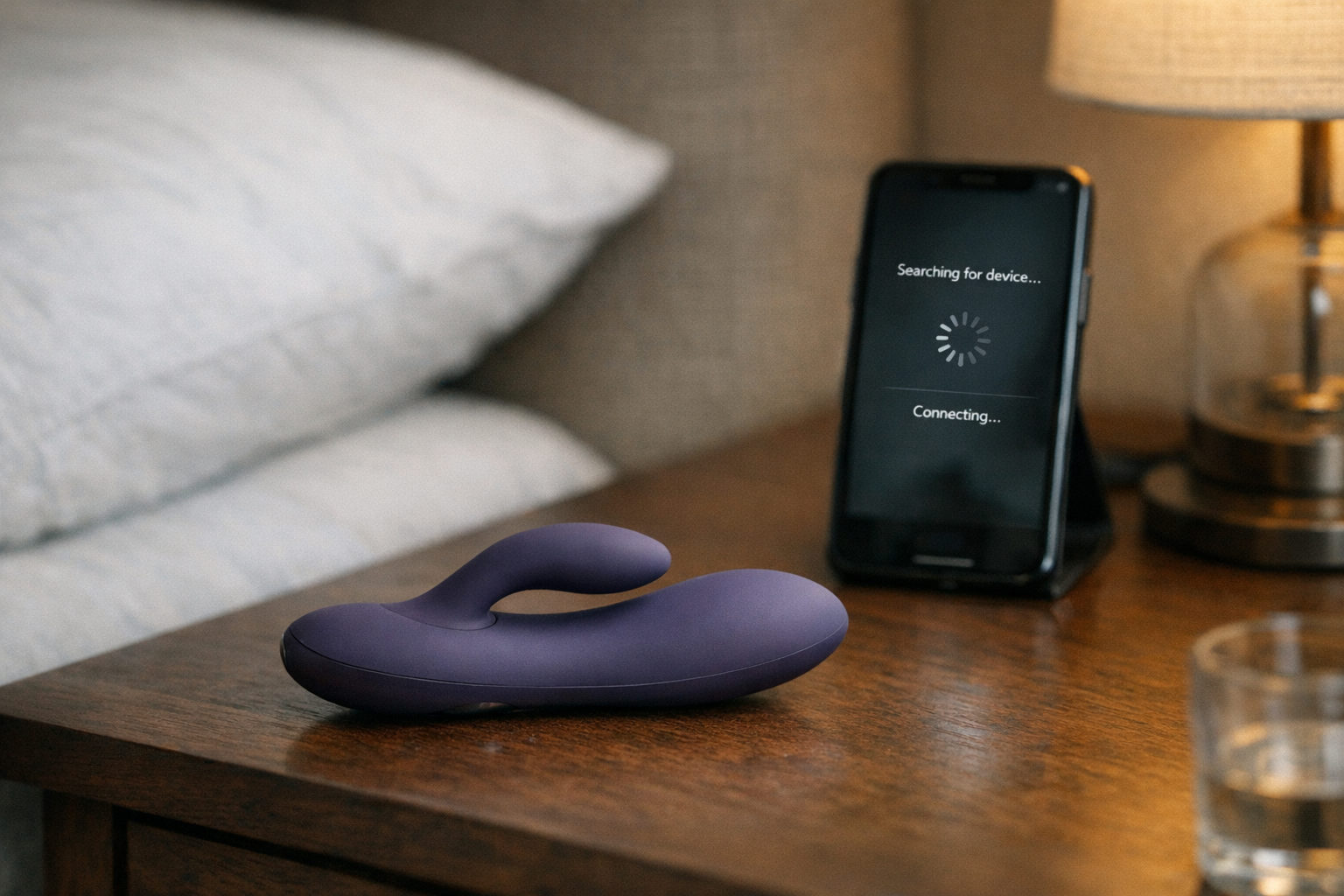 Bluetooth vibrator and smartphone on bedside table