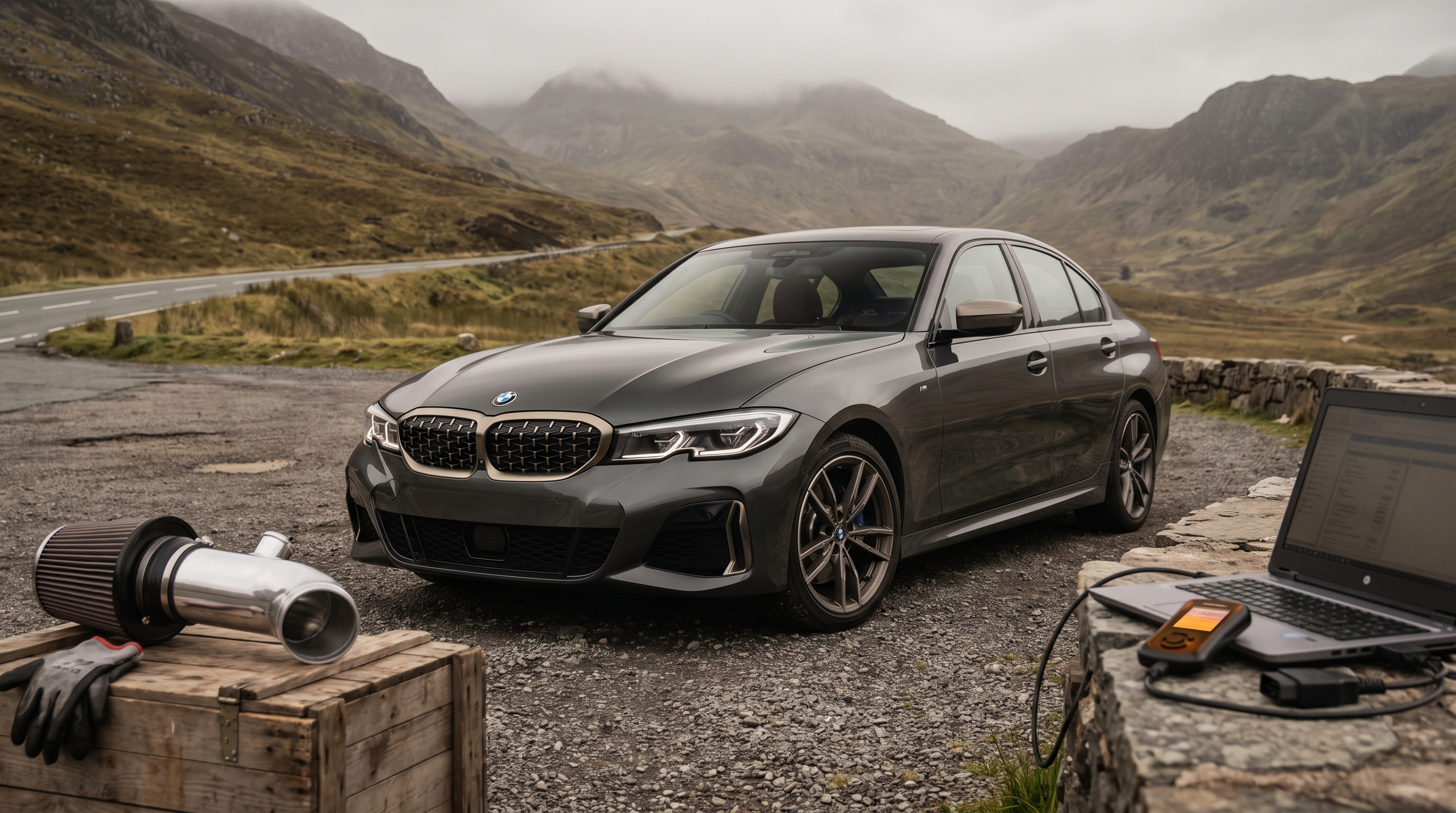 BMW M340i with intake and tuning tools