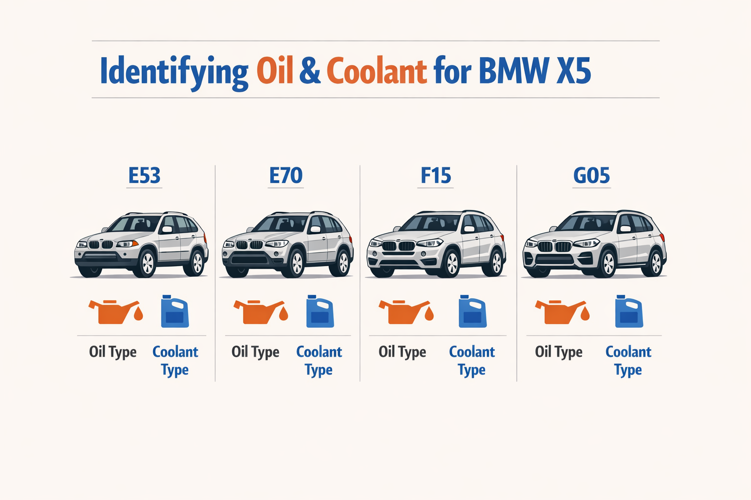 Infographic on identifying oil type and coolant for BMW X5
