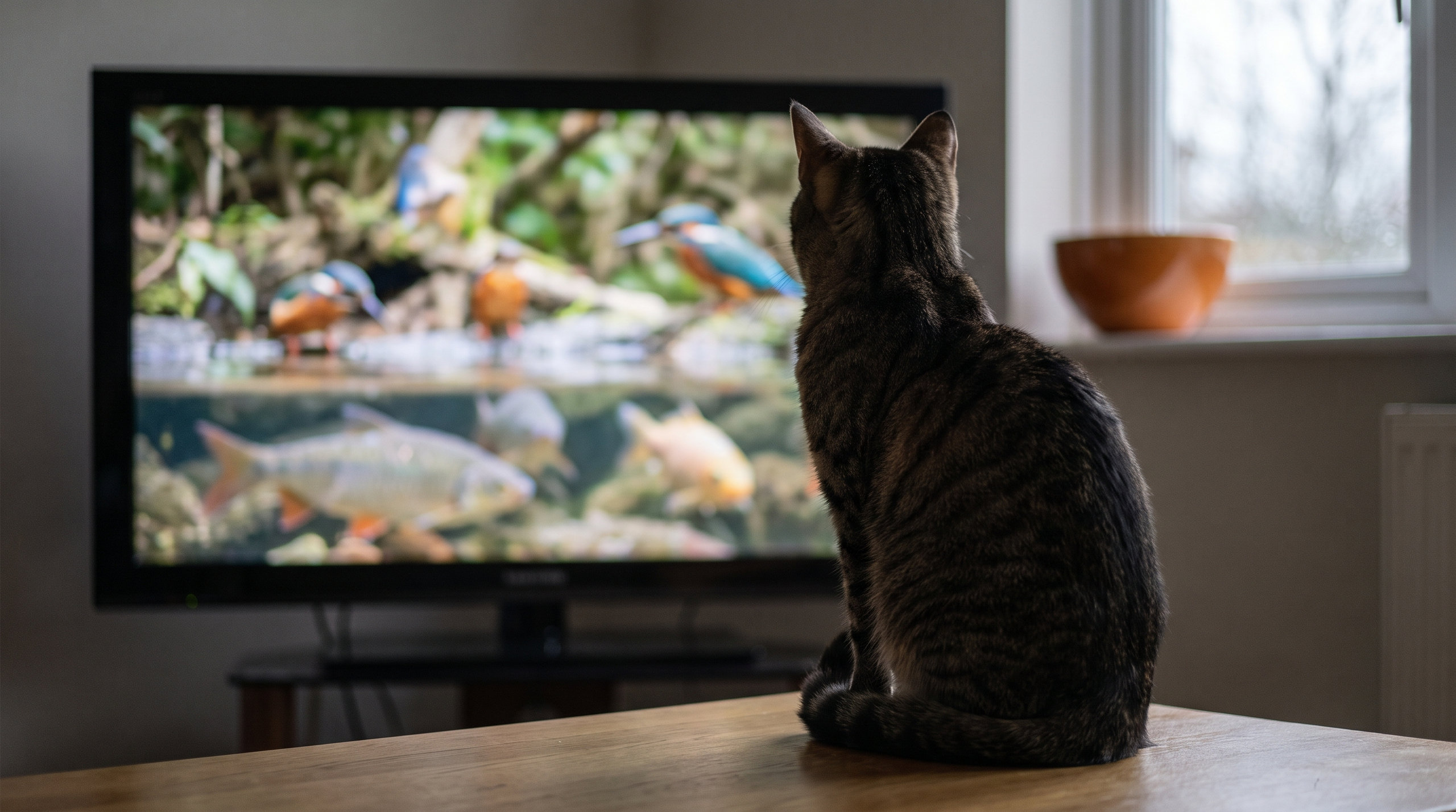 A cat watching TV
