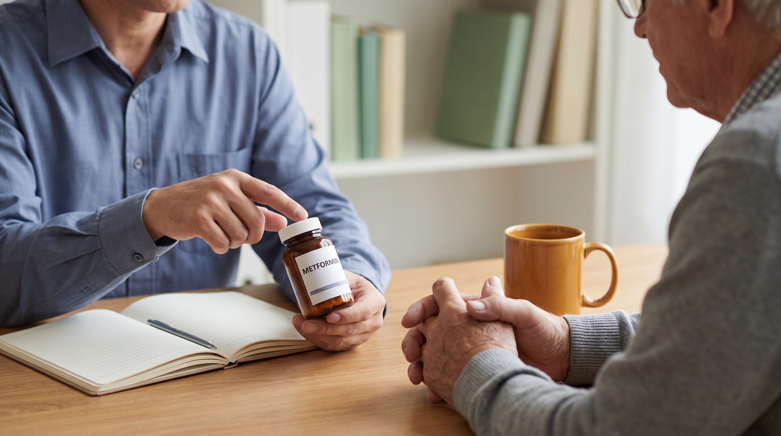 A healthcare professional discussing metformin with a patient.