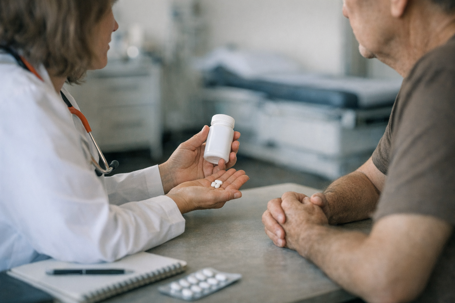 Healthcare professional consulting a patient about metformin.