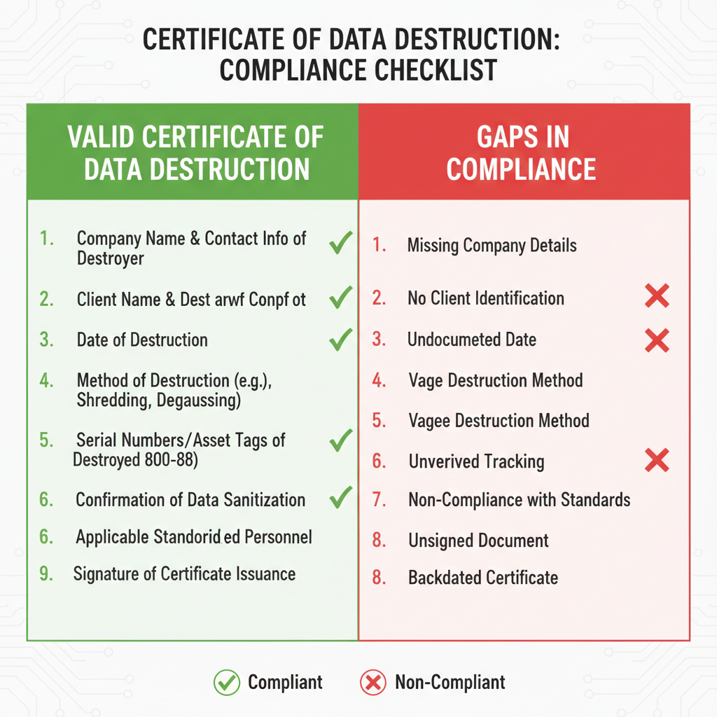 Infographic of required elements of a data destruction certificate