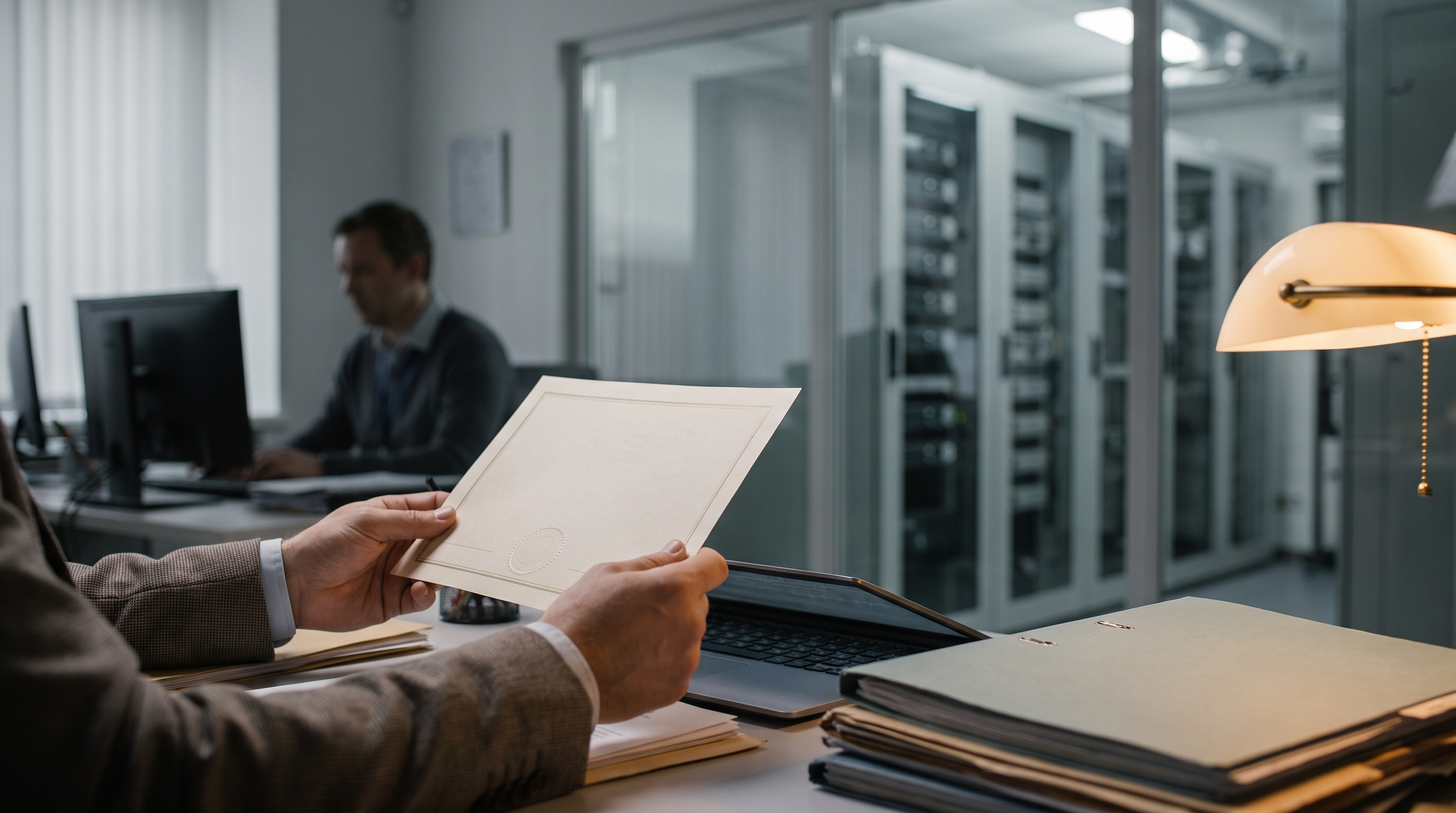 Data destruction certificate review in a professional setting.