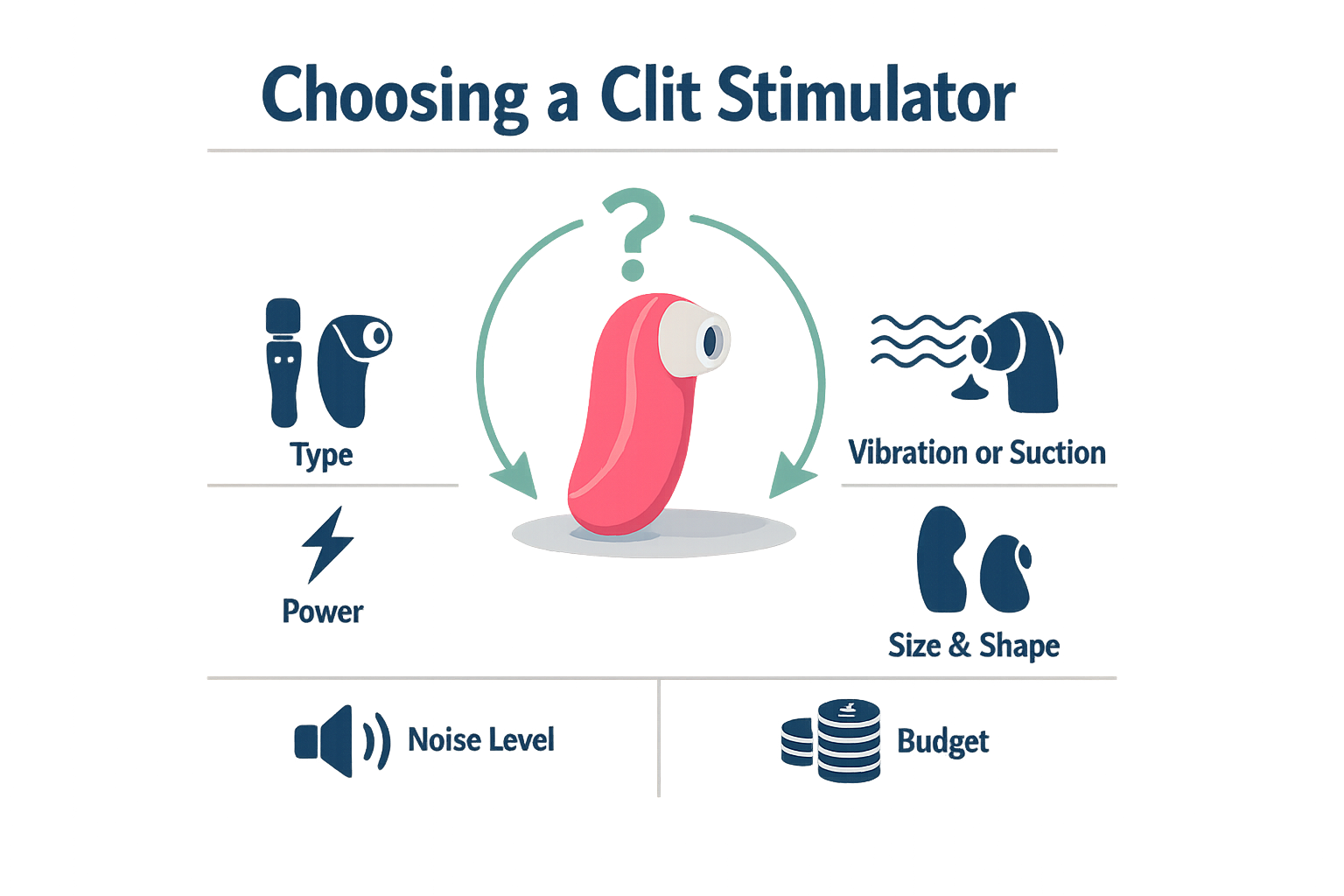 Infographic on steps to choose a clit stimulator.