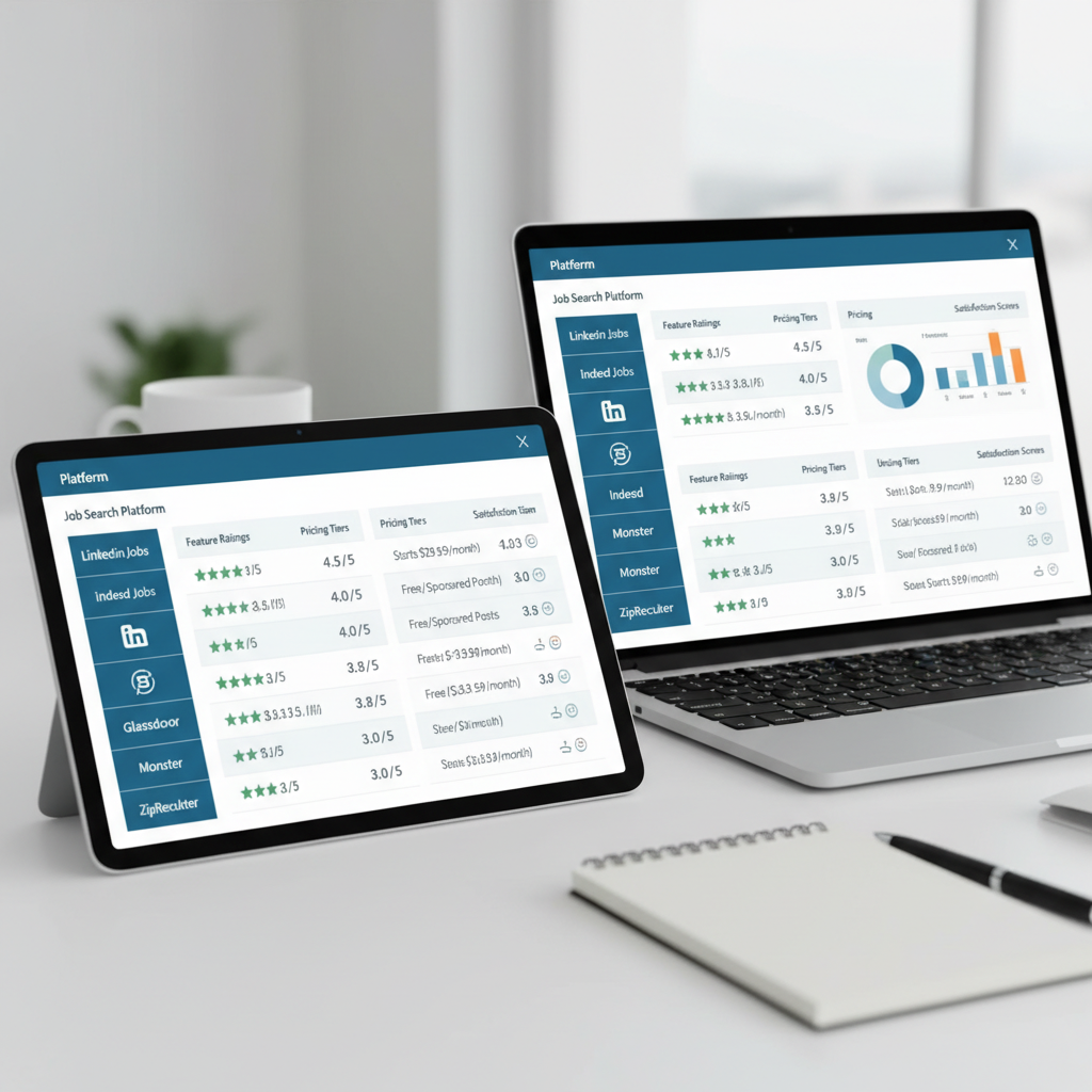 Visual comparison of different job search platforms showing features and ratings