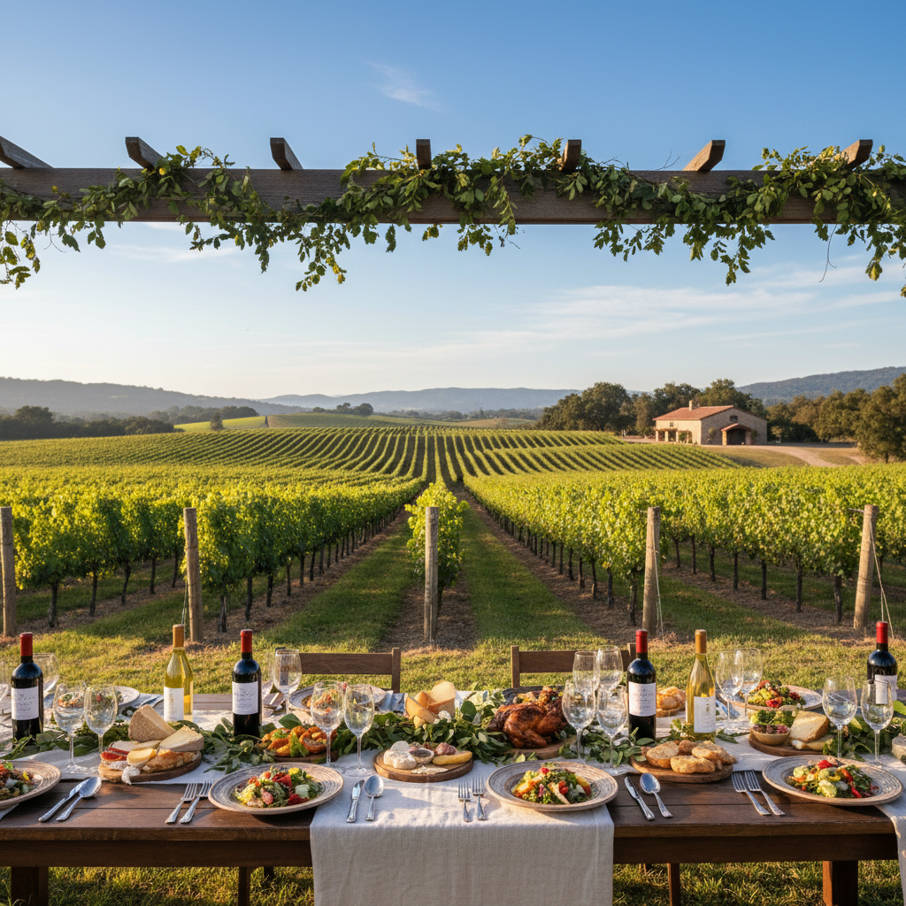 Vineyard landscape in Sonoma with dining setup