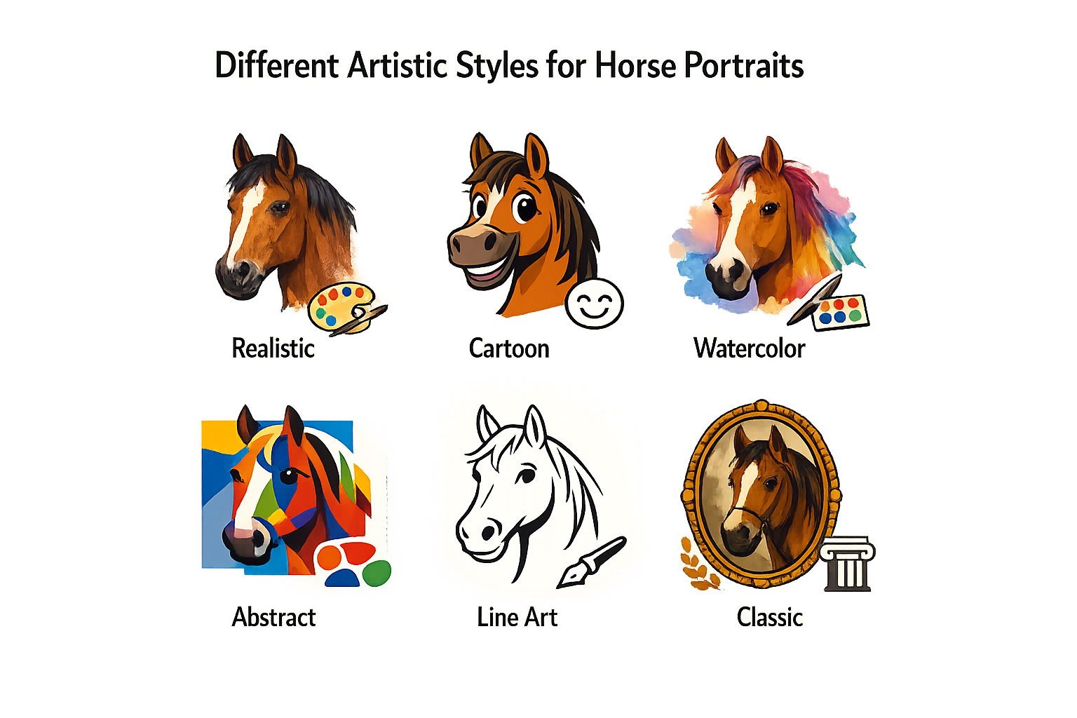 Different artistic styles for horse portraits