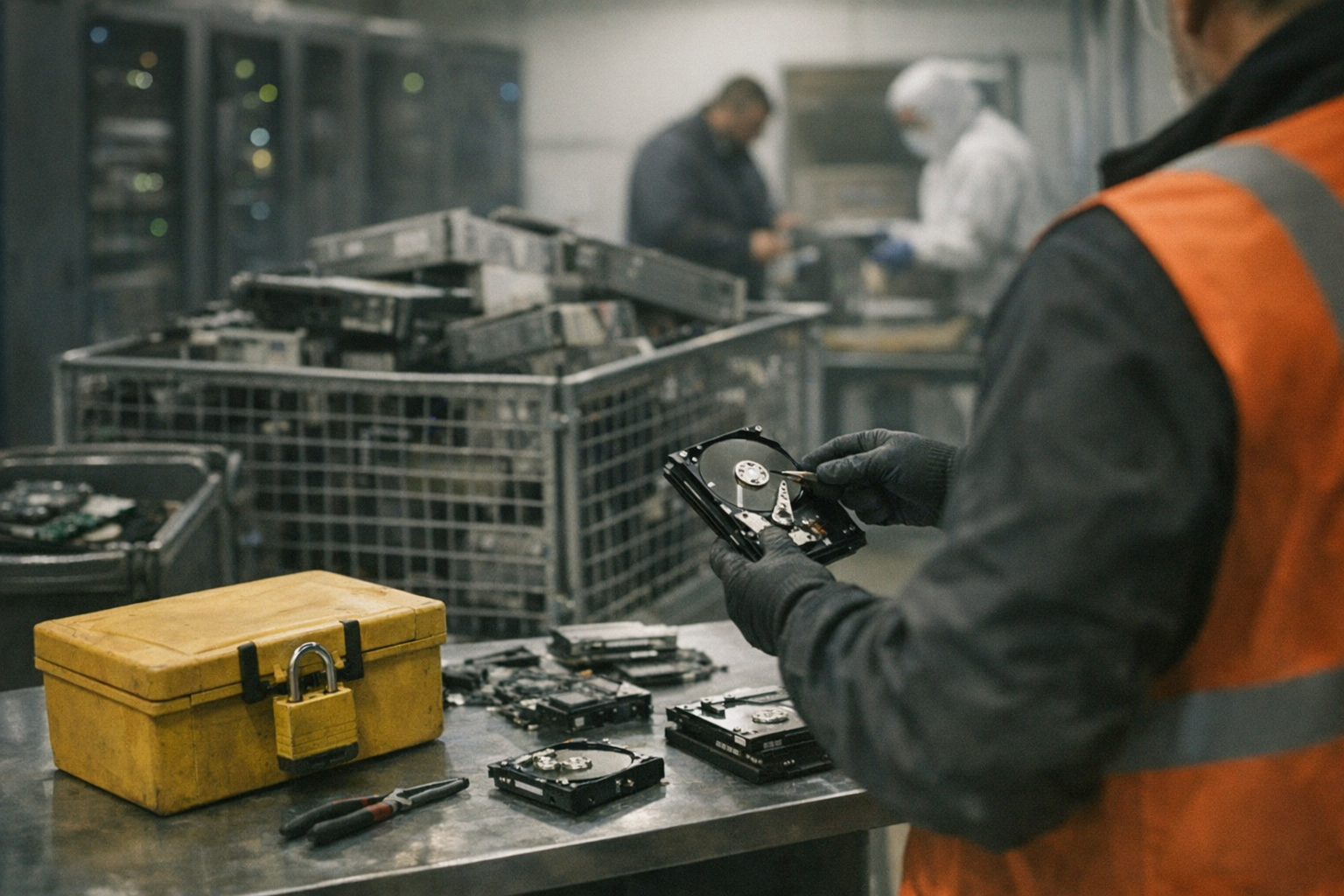 A modern data center with decommissioned hardware