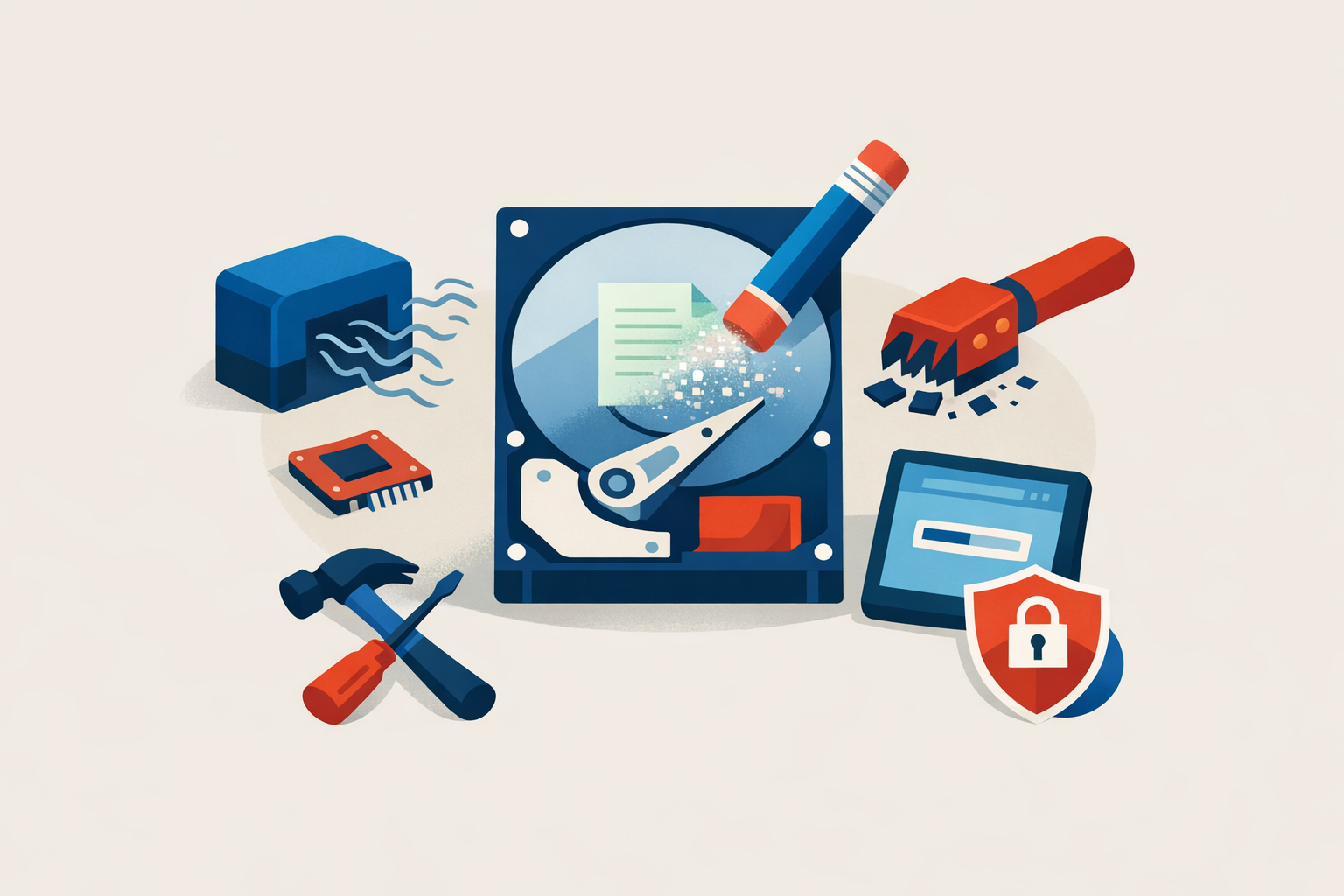 Illustration of best practices for data erasure including verification steps and documentation requirements.