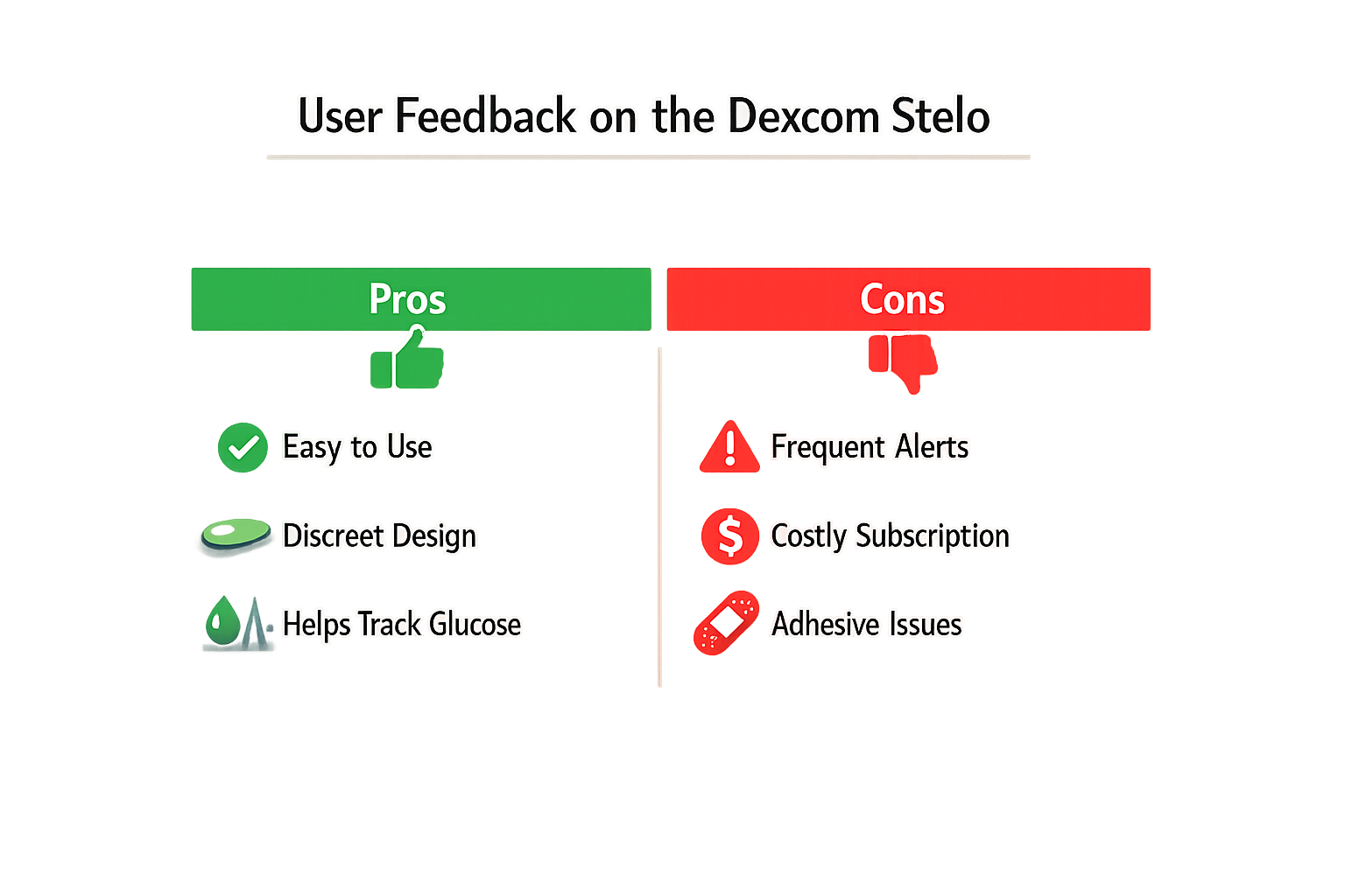 Infographic summarizing user feedback on the Dexcom Stelo.