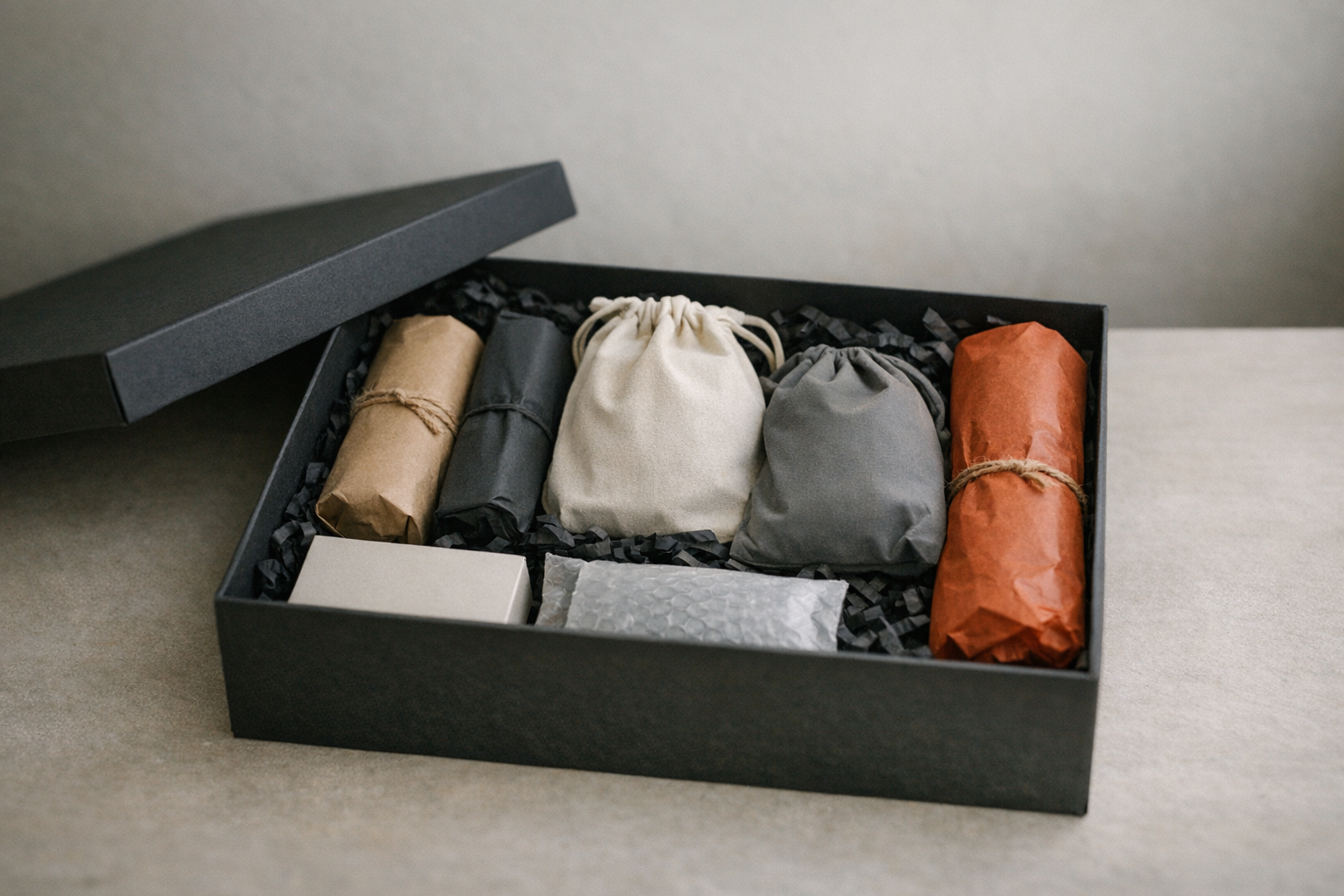 Discreetly packaged sex toys in a neutral setting.
