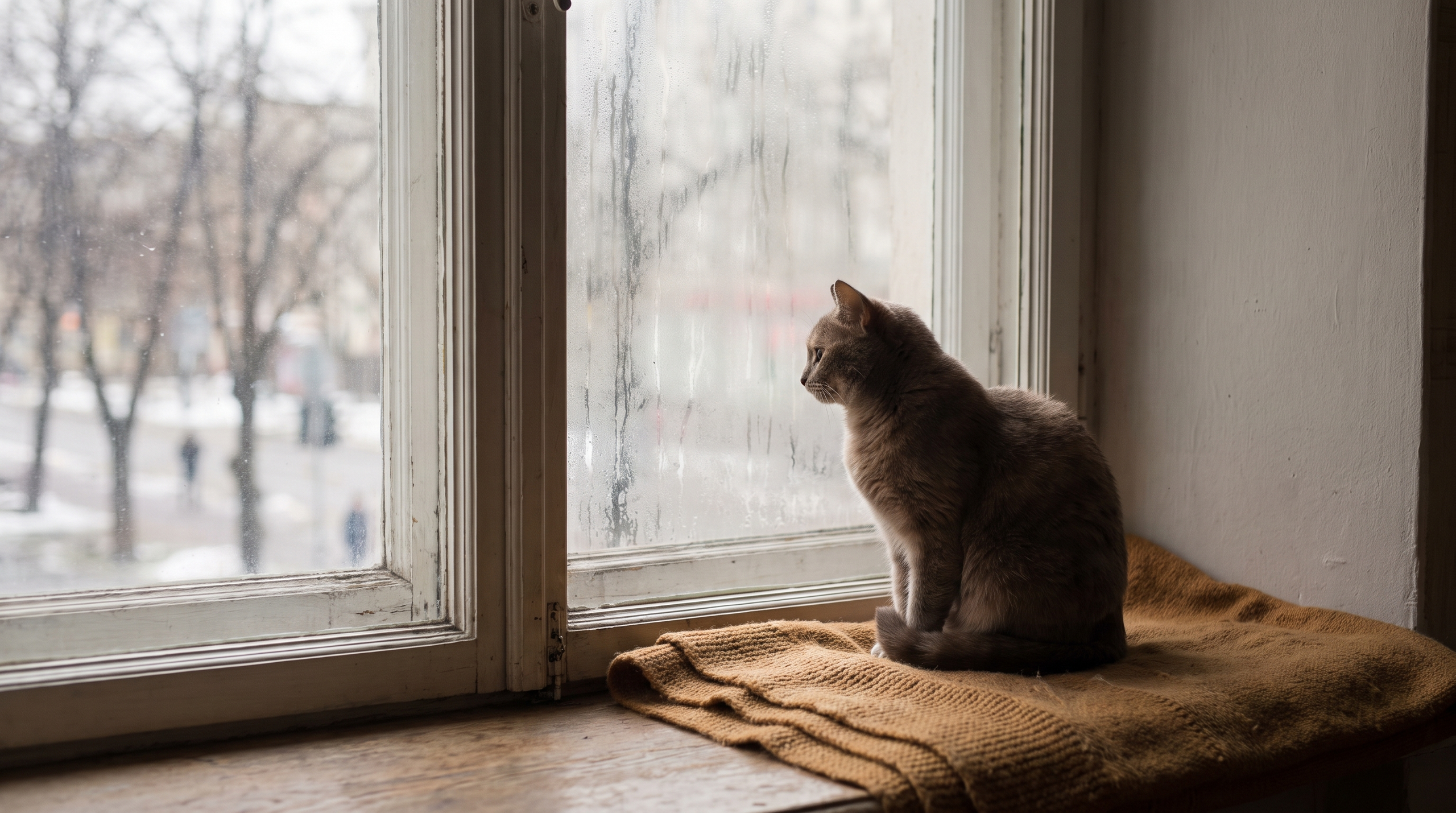 A cat sitting by a window looking out, symbolizing its bond with its owner.