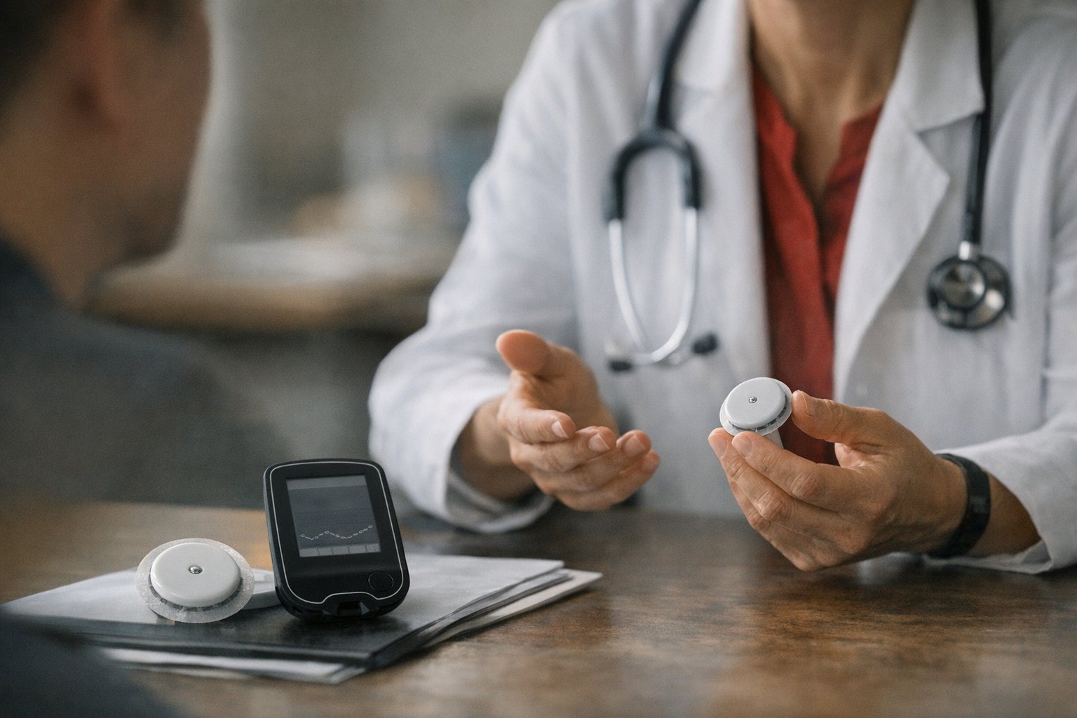A healthcare professional explaining CGM usage
