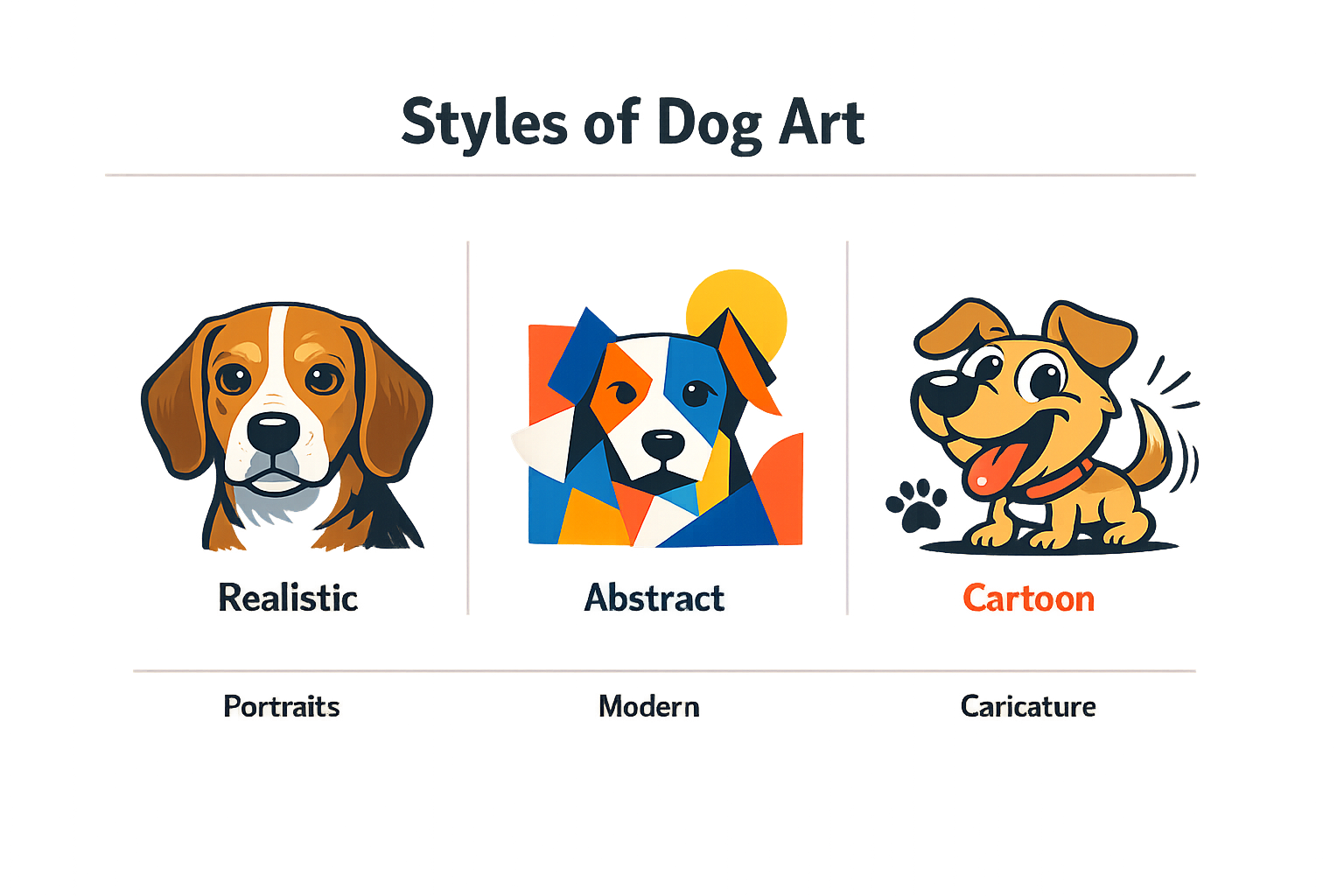 Infographic showing various styles of dog art.
