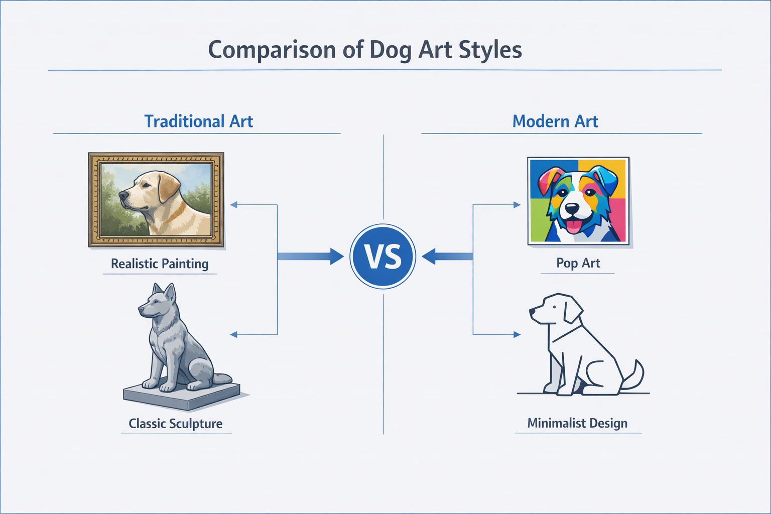 Diagram comparing traditional and modern Dog Art styles.