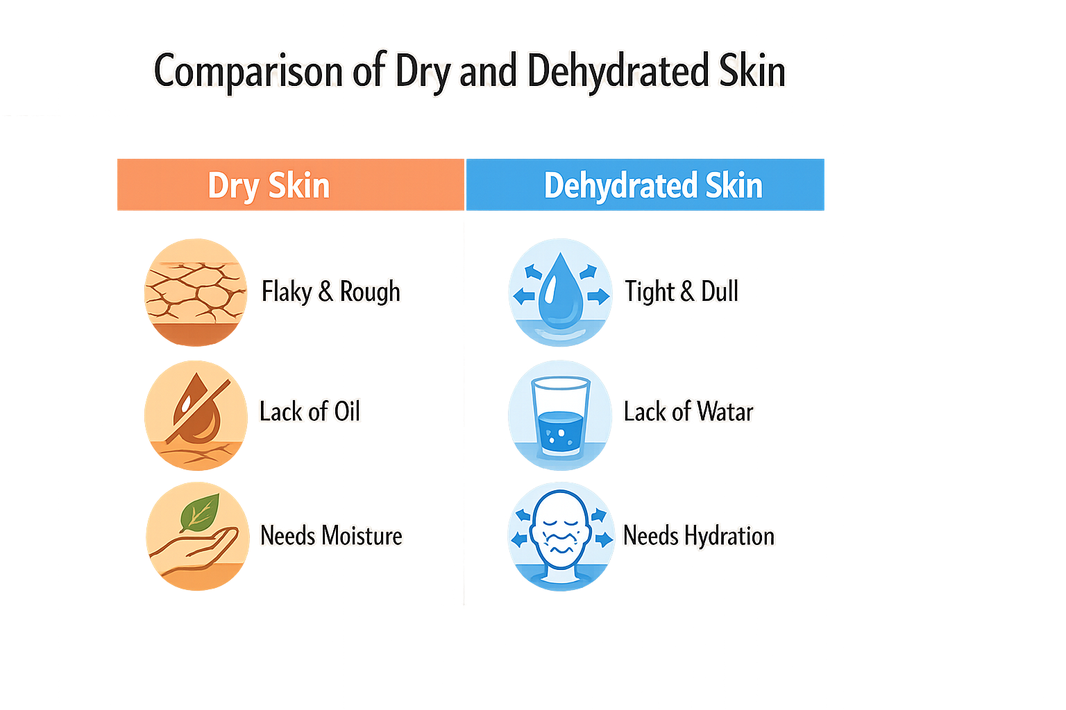 Comparison of dry and dehydrated skin