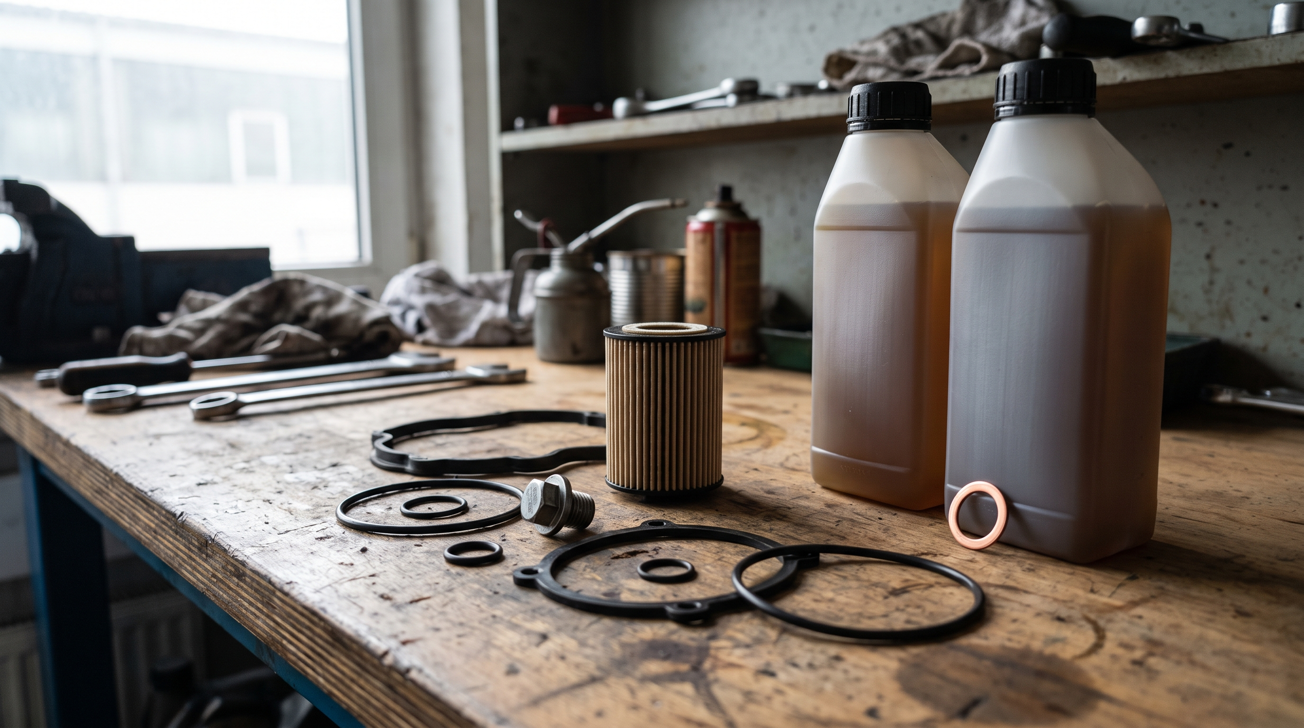 DSG service kit components on a workbench