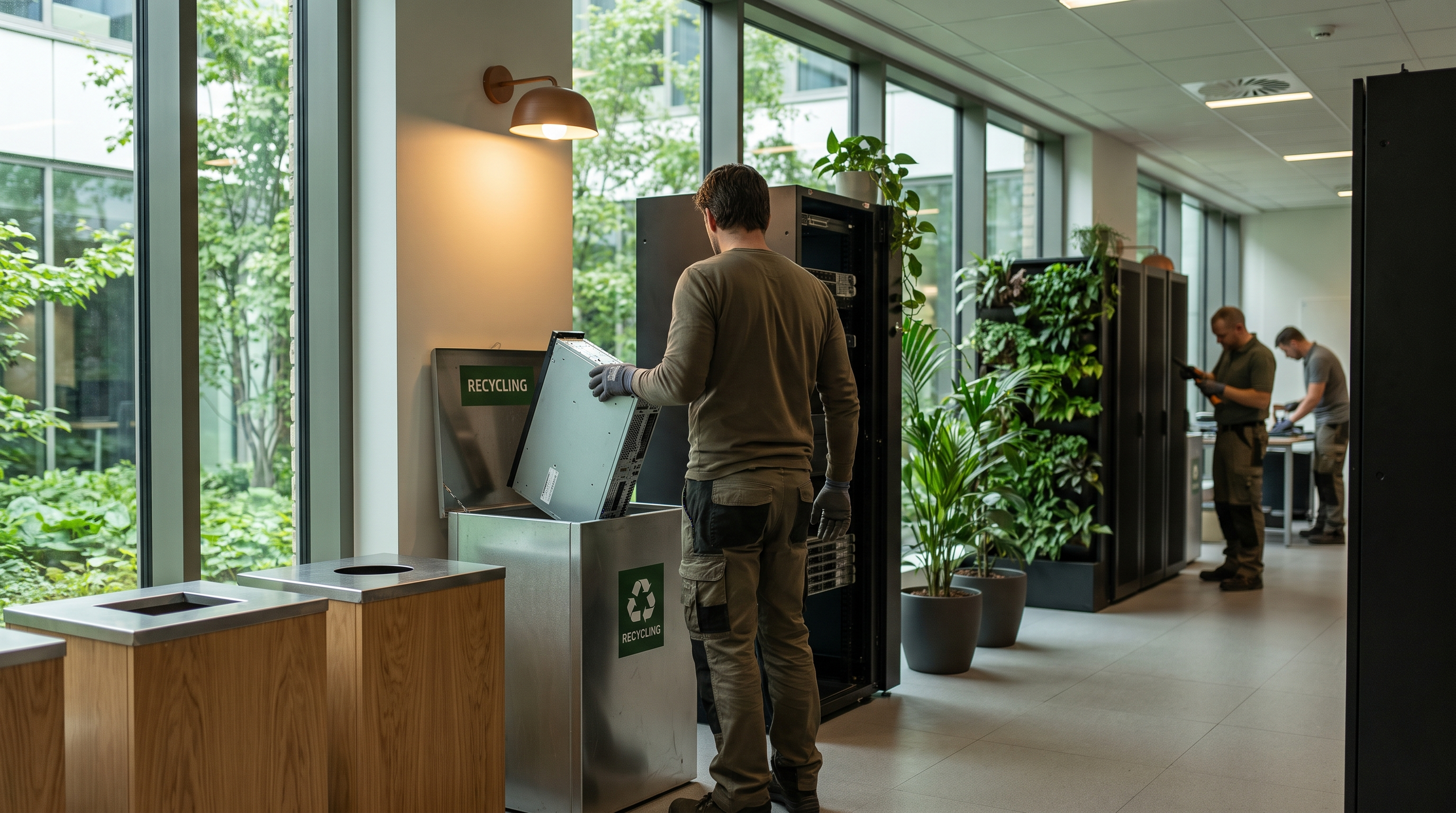 Eco-friendly server disposal in a modern IT environment.