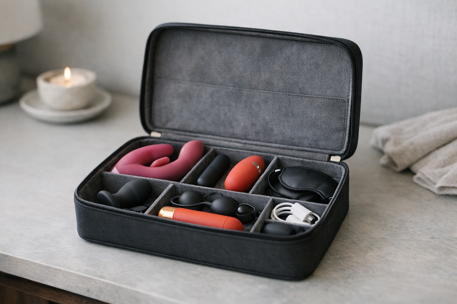Stylish sex toy storage box with organized toys