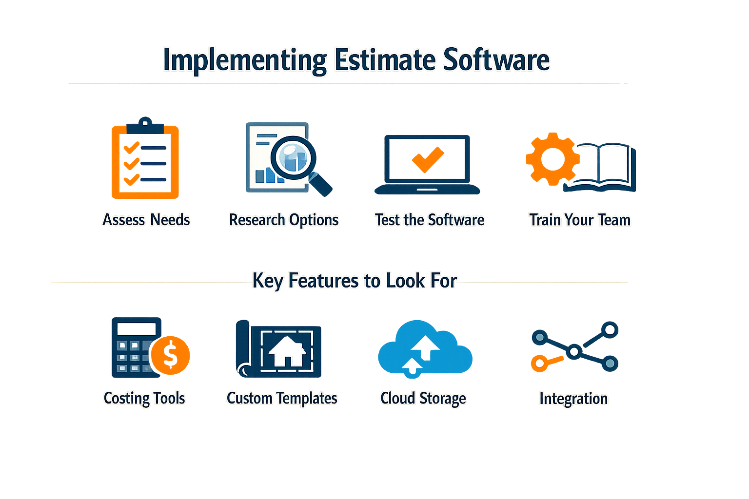 Infographic of steps to implement estimate software for contractors.