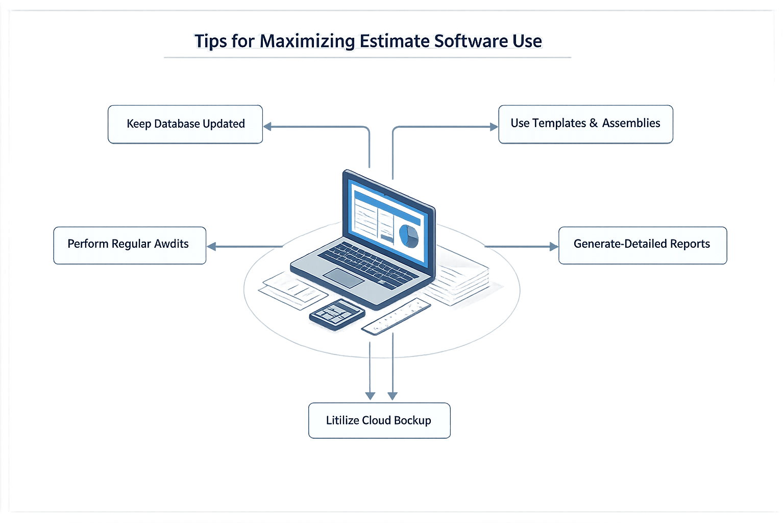 Diagram of tips for maximizing estimate software use.