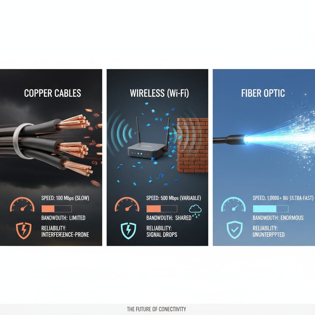 Comparison of fiber optic technology versus traditional connectivity.