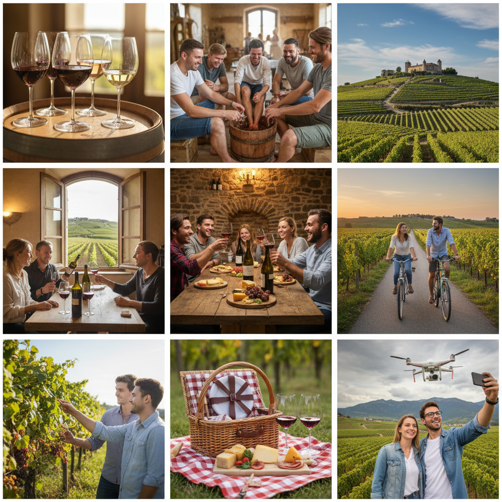 Collage of various wine tour experiences