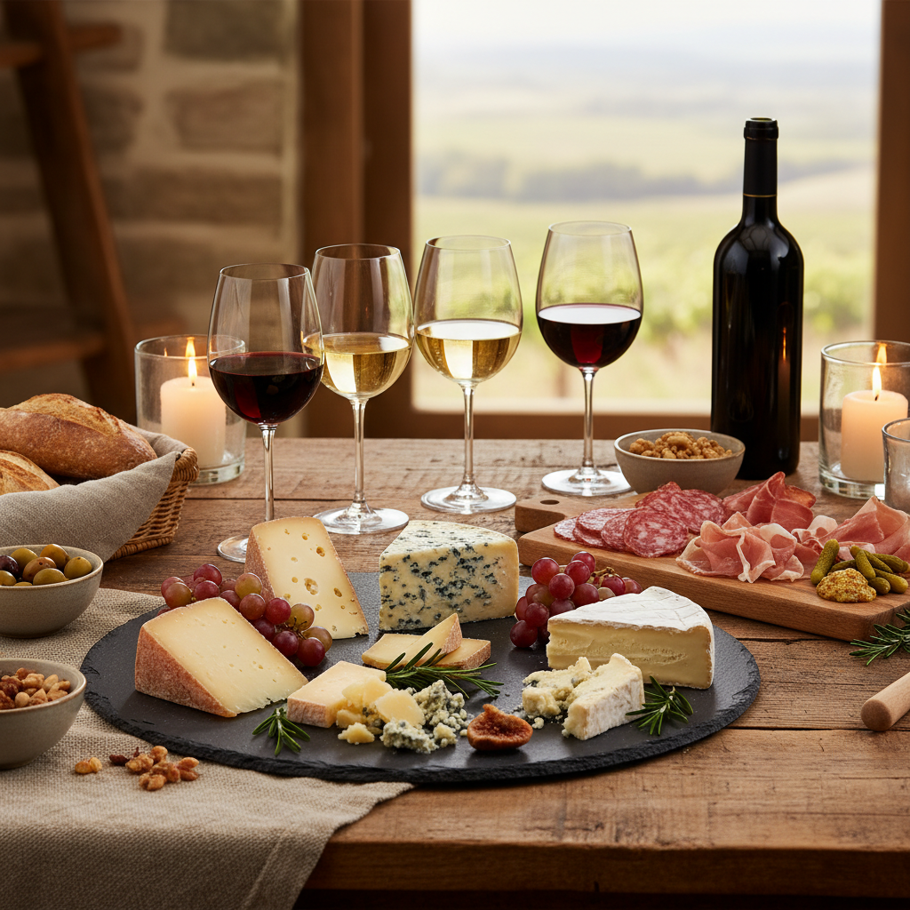 Food and wine pairing setup for a guided wine tour