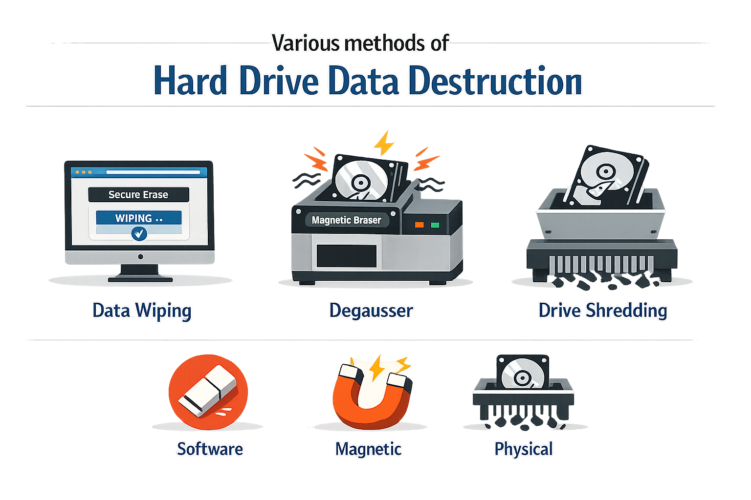 Various methods of hard drive data destruction