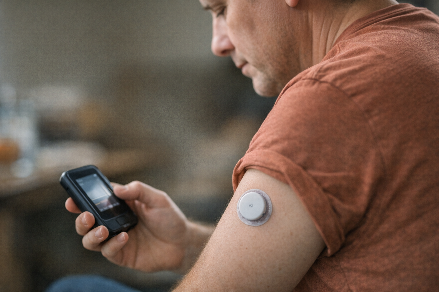 A person using a Dexcom CGM device.