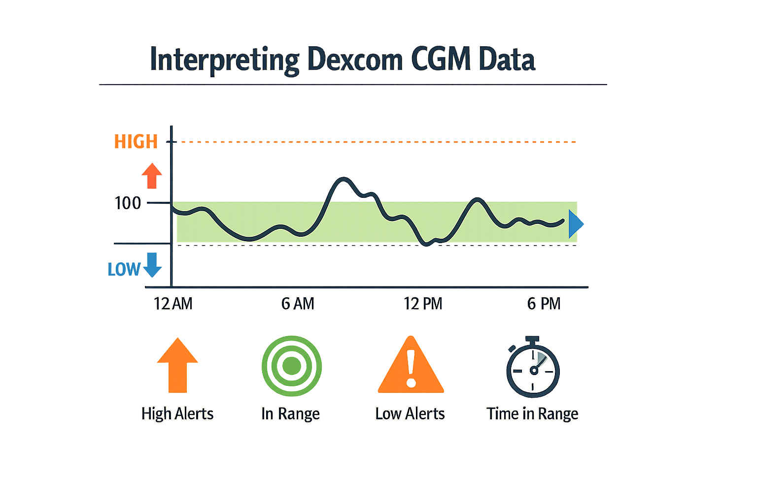 Infographic on interpreting Dexcom CGM data.